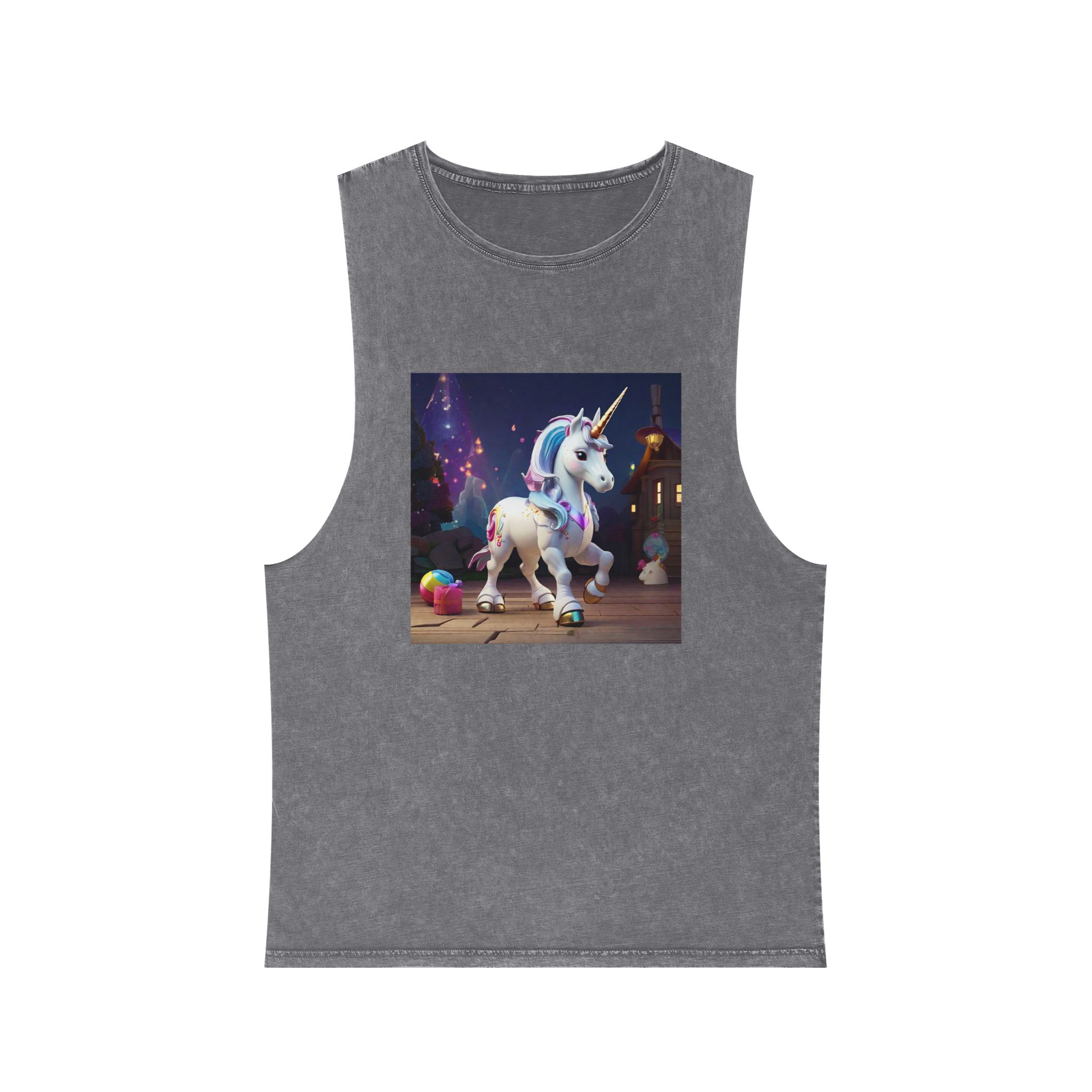 Animated Unicorn Children Generated By Ai (15) Unisex Stonewash Tank Top - Image 9