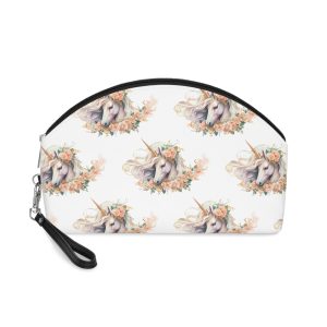 Beautiful Unicorn Card Template With Floral Wreath Generative Ai Makeup Bag