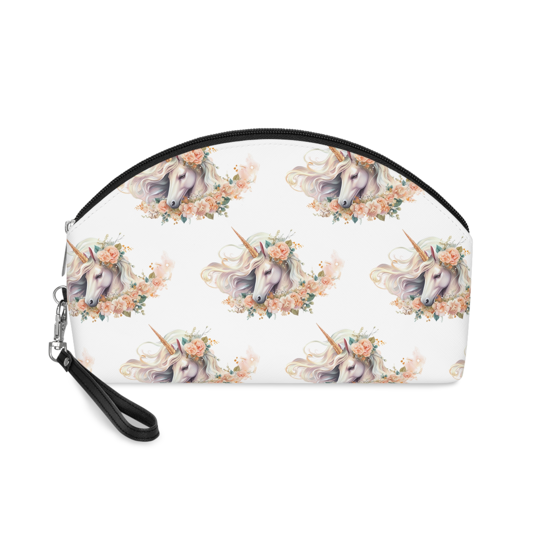 Beautiful Unicorn Card Template With Floral Wreath Generative Ai Makeup Bag