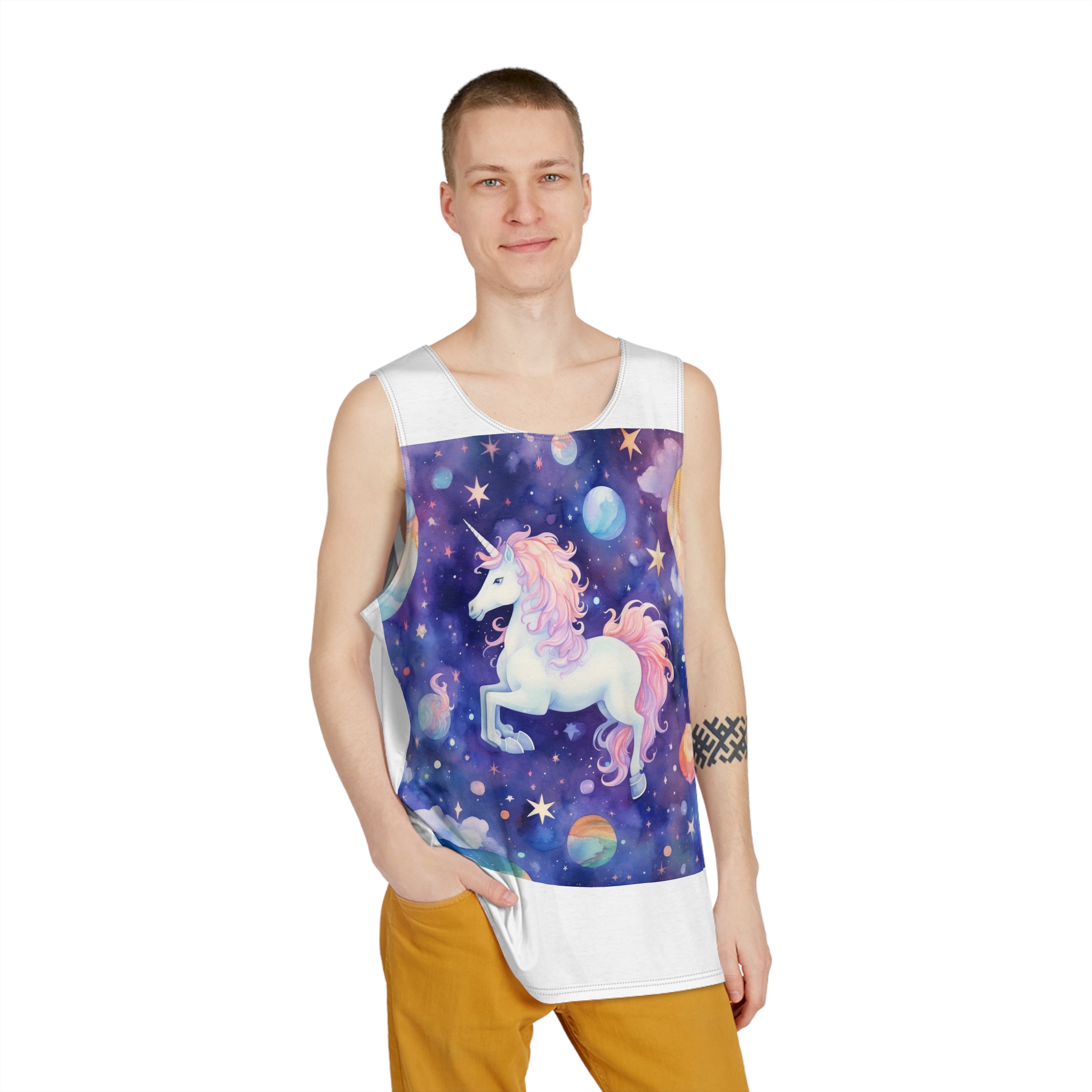 There Is Unicorn That Is Flying Through Sky Generative Ai Mens Tank Aop - Image 3