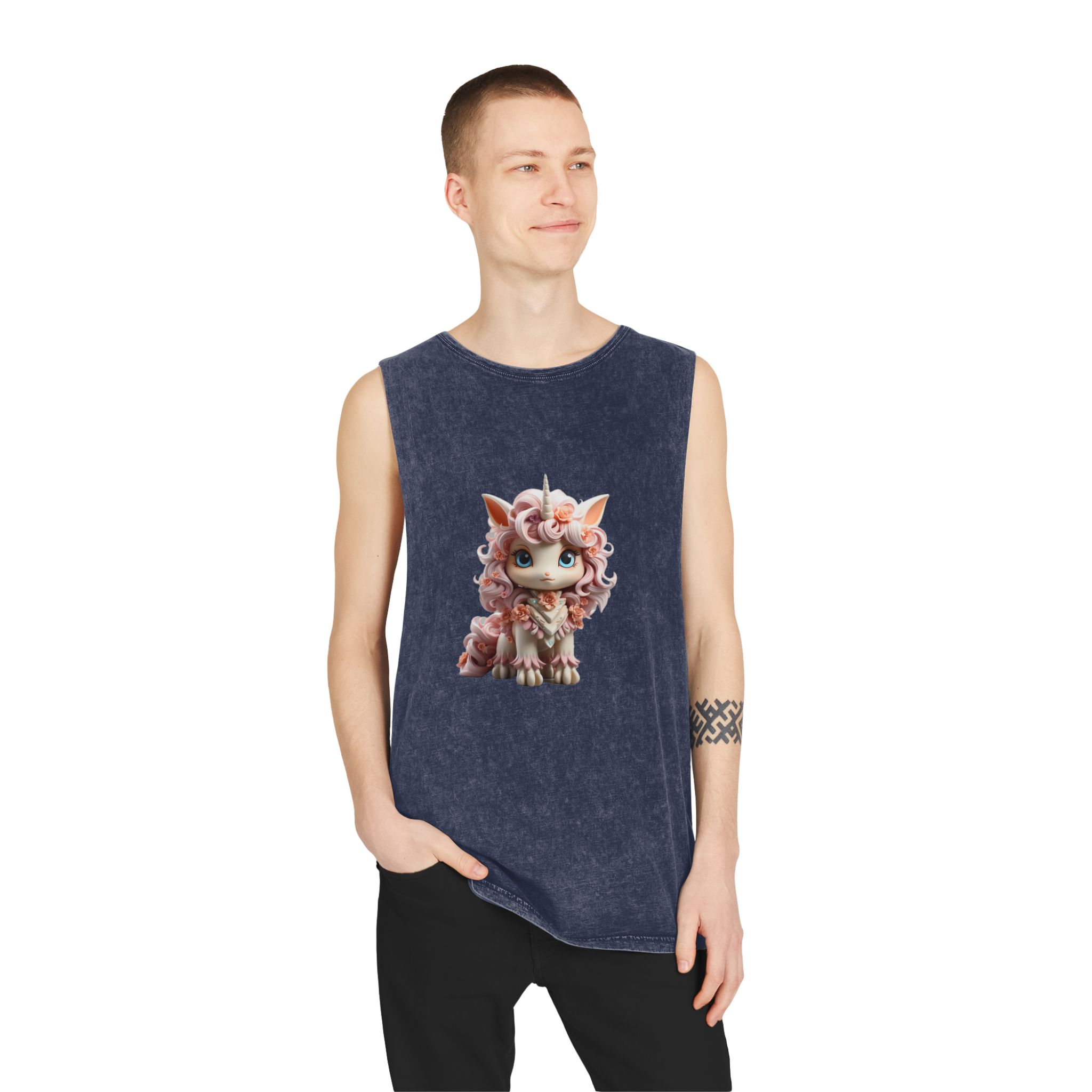 There Is Small Toy Unicorn With Pink Hair Generative Ai Unisex Stonewash Tank Top - Image 15