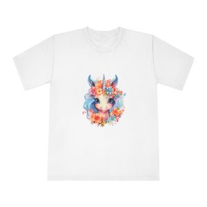 Cute Colorful Magic Unicorn With Flowers Watercolor Style (2) Copy Unisex Classic Crewneck T Shirt