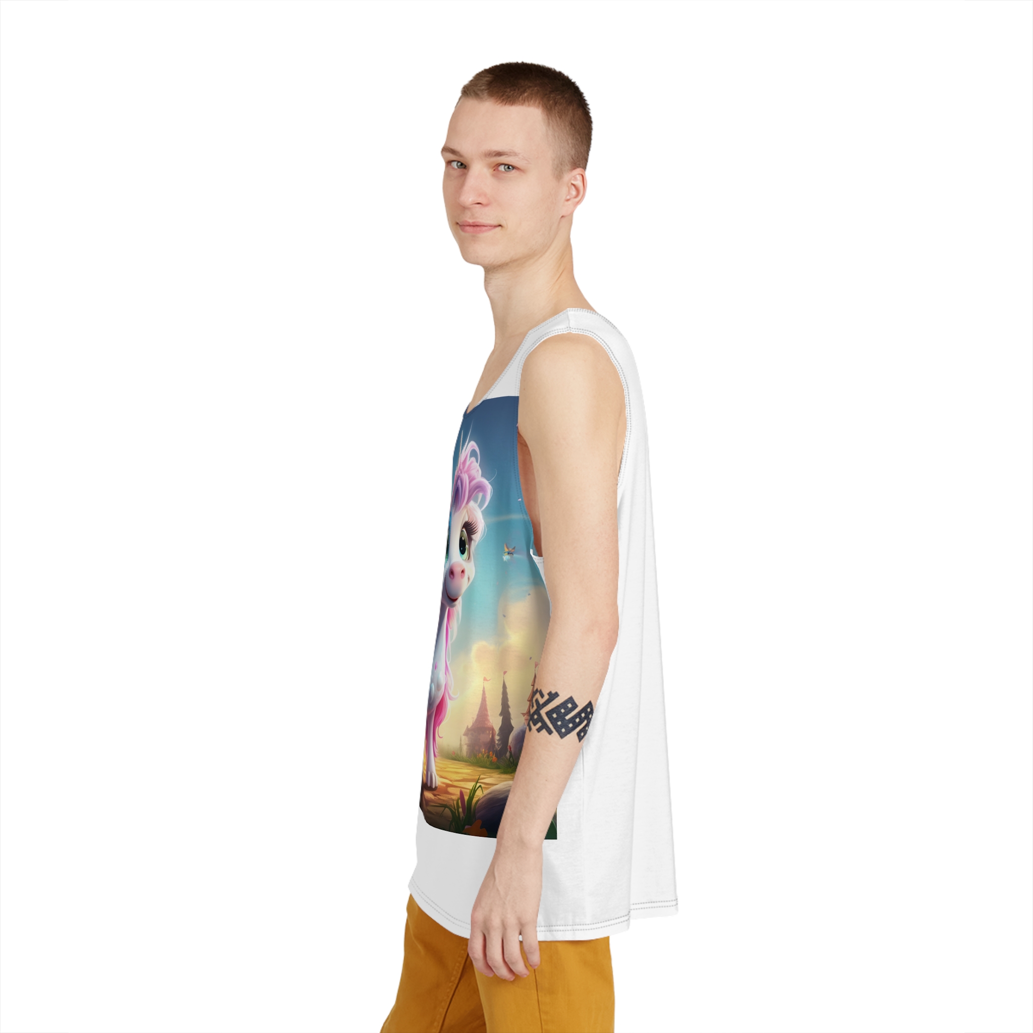 Unicorn Standing Rock Front Castle Generative Ai Mens Tank Aop