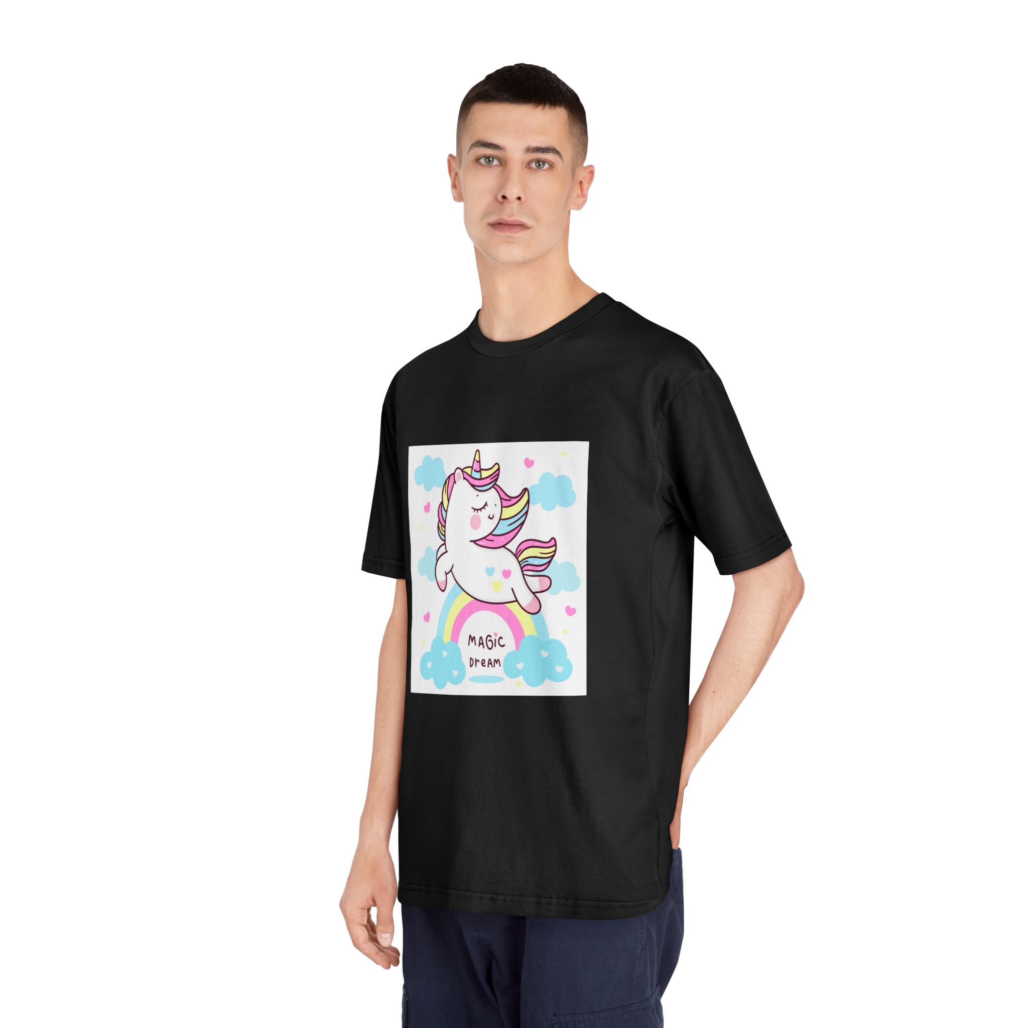 Cute Unicorn Pegasus Vector Fly On Sky With Rainbow Sweet Heart and Cloud Pony Cartoon Pastel Background Valentines Day (còpia) Unisex Classic Crewneck T Shirt - Image 8