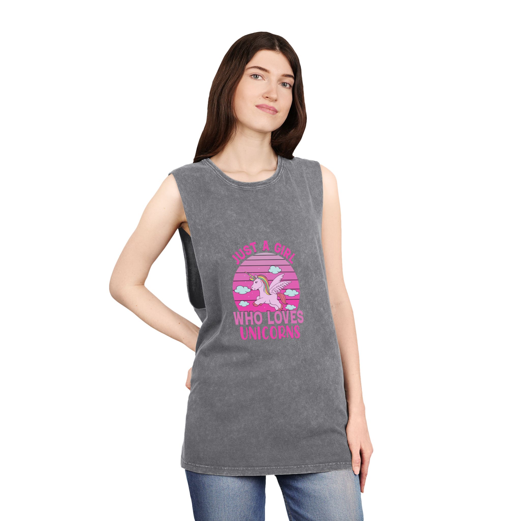 Just A Girl Who Loves Unicorns Unisex Stonewash Tank Top - Image 12