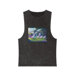 Painting Group Unicorns Landscape With Mountains Background Unisex Stonewash Tank Top