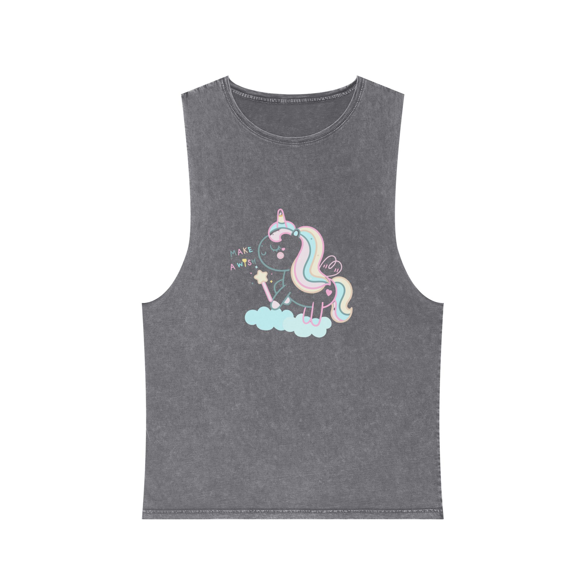 Cute Unicorn Pastel Holding Magic Wand Unisex Stonewash Tank Top - Image 9