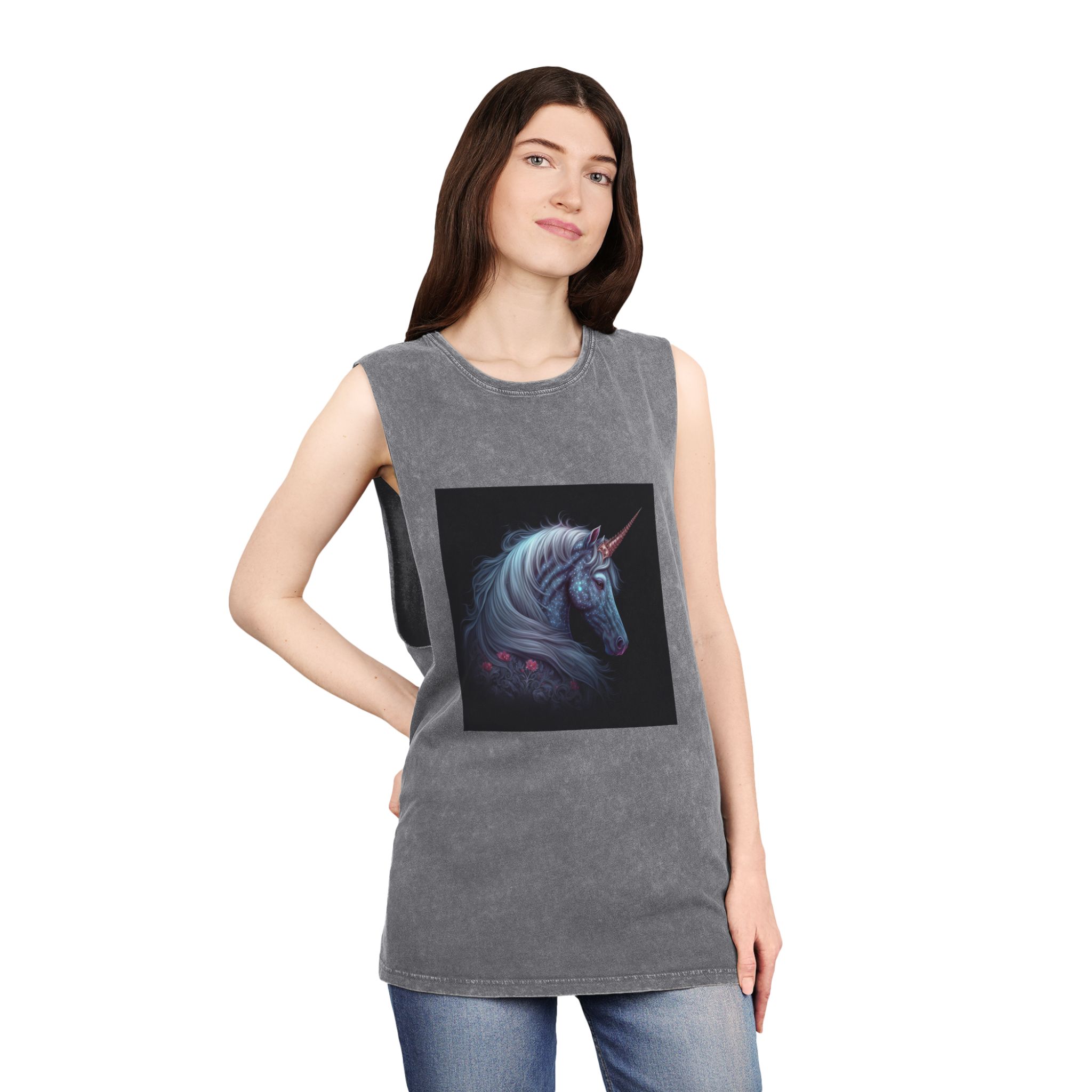 Adorable Colorful Unicorn Unisex Stonewash Tank Top - Image 12