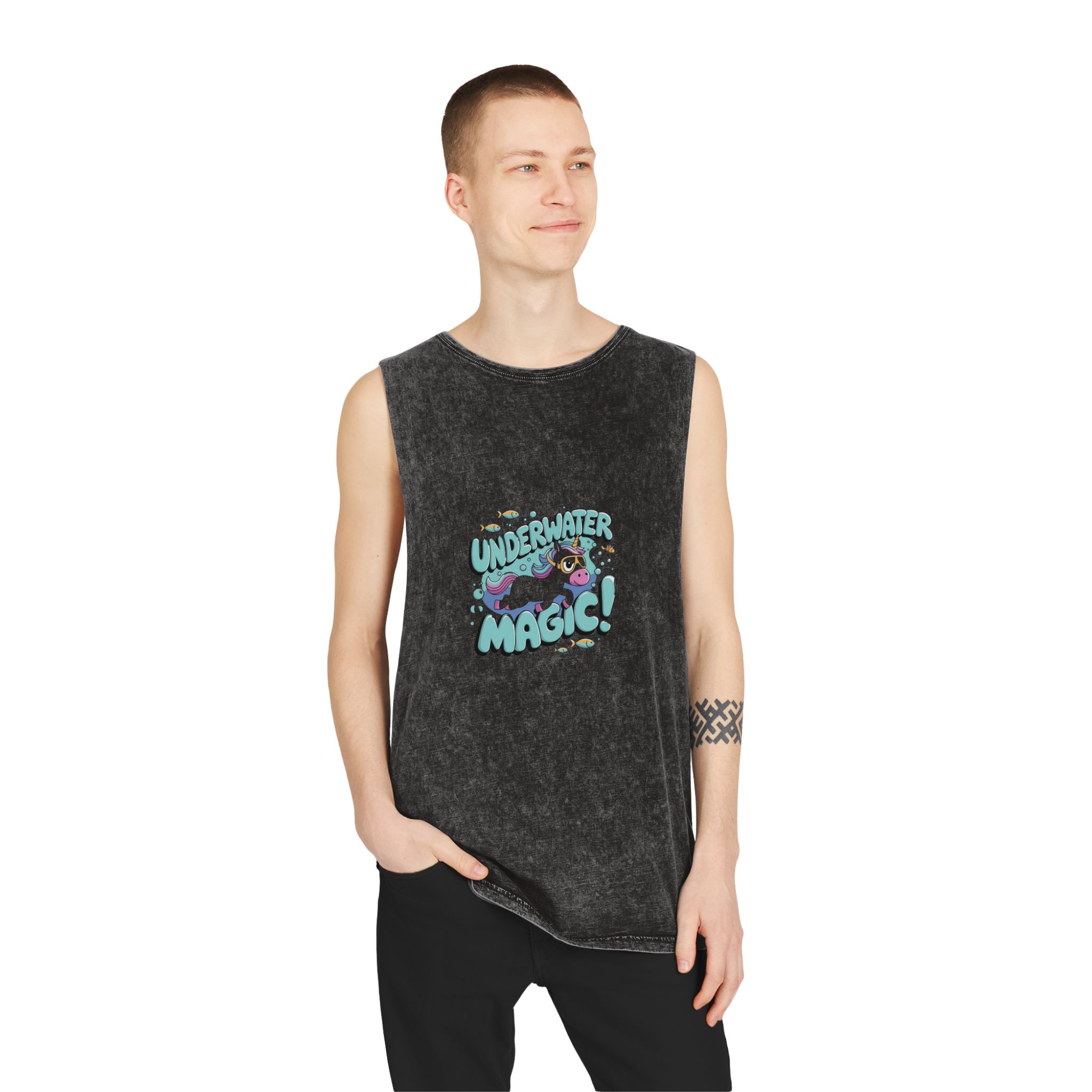T Shirt Design Kids1 Unisex Stonewash Tank Top - Image 3