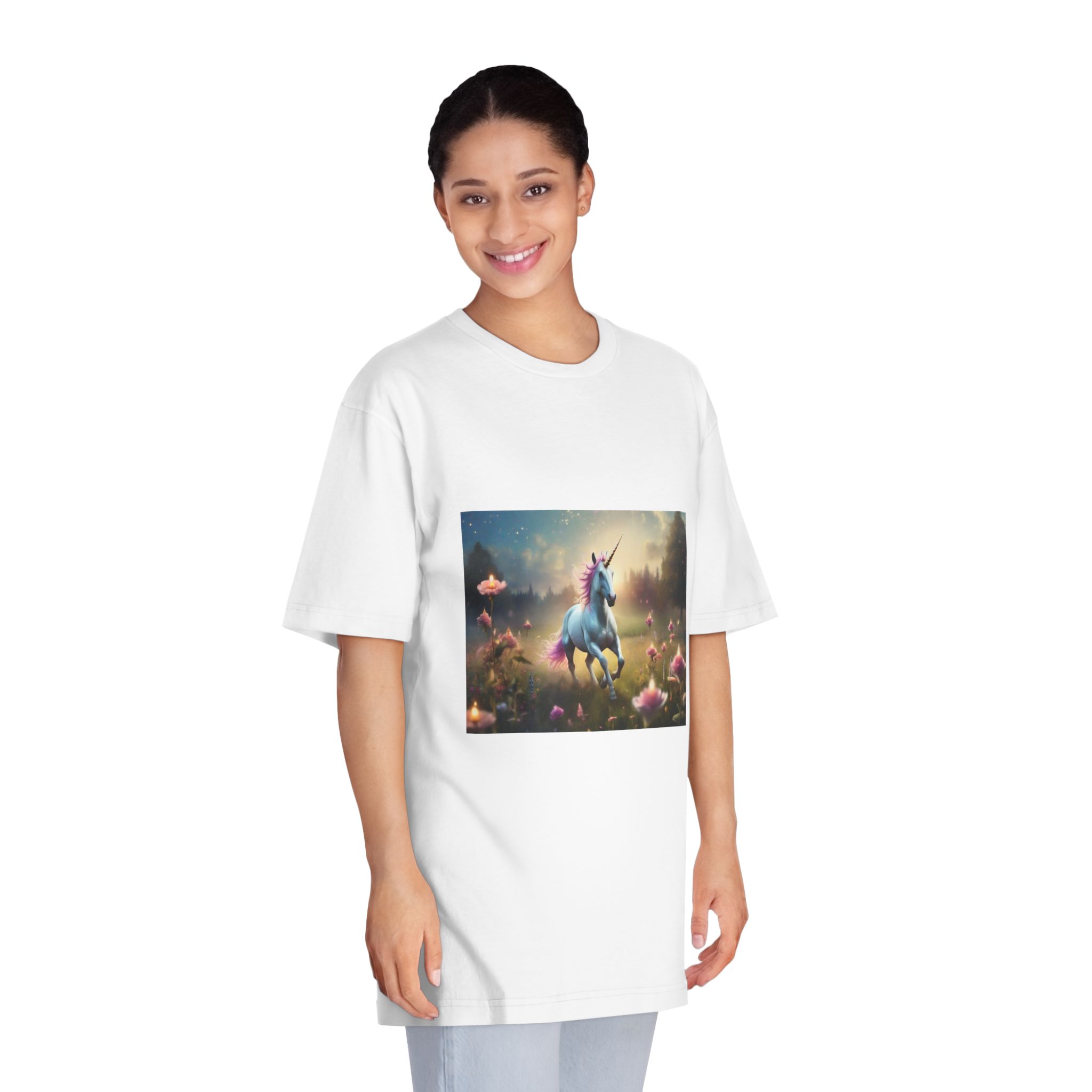 Beautiful Unicorn Running Magical Meadow Unicorn Background Images Whimsical Unicorn (35) Unisex Classic Crewneck T Shirt - Image 3
