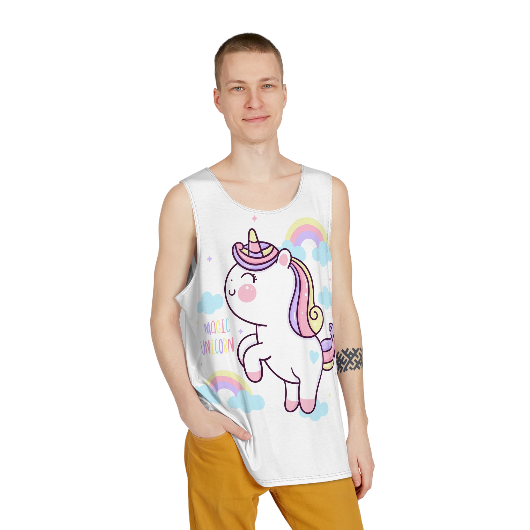 Cute Unicorn Cartoon Magic Rainbow Kawaii Pony Mens Tank Aop - Image 3