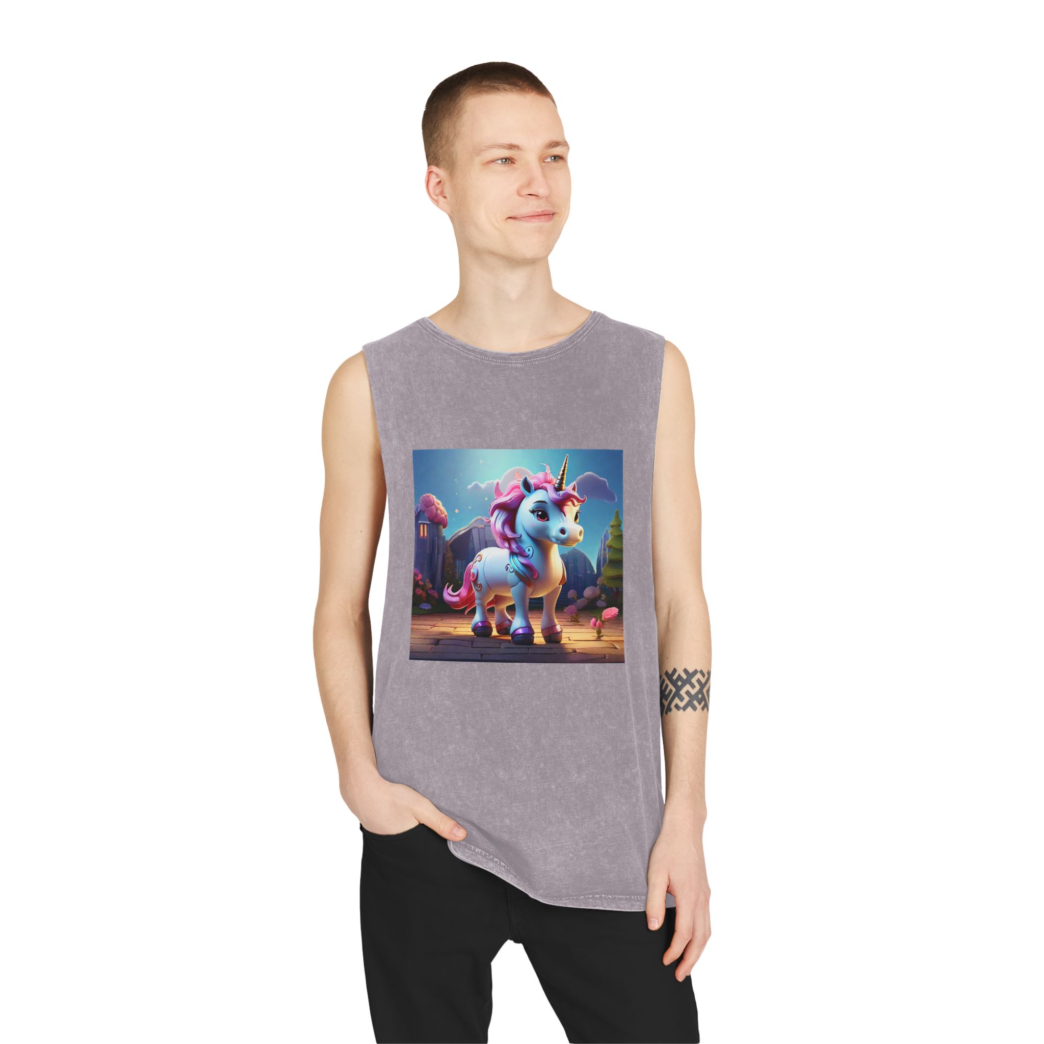 Animated Unicorn Children Generated By Ai (8) Unisex Stonewash Tank Top - Image 19