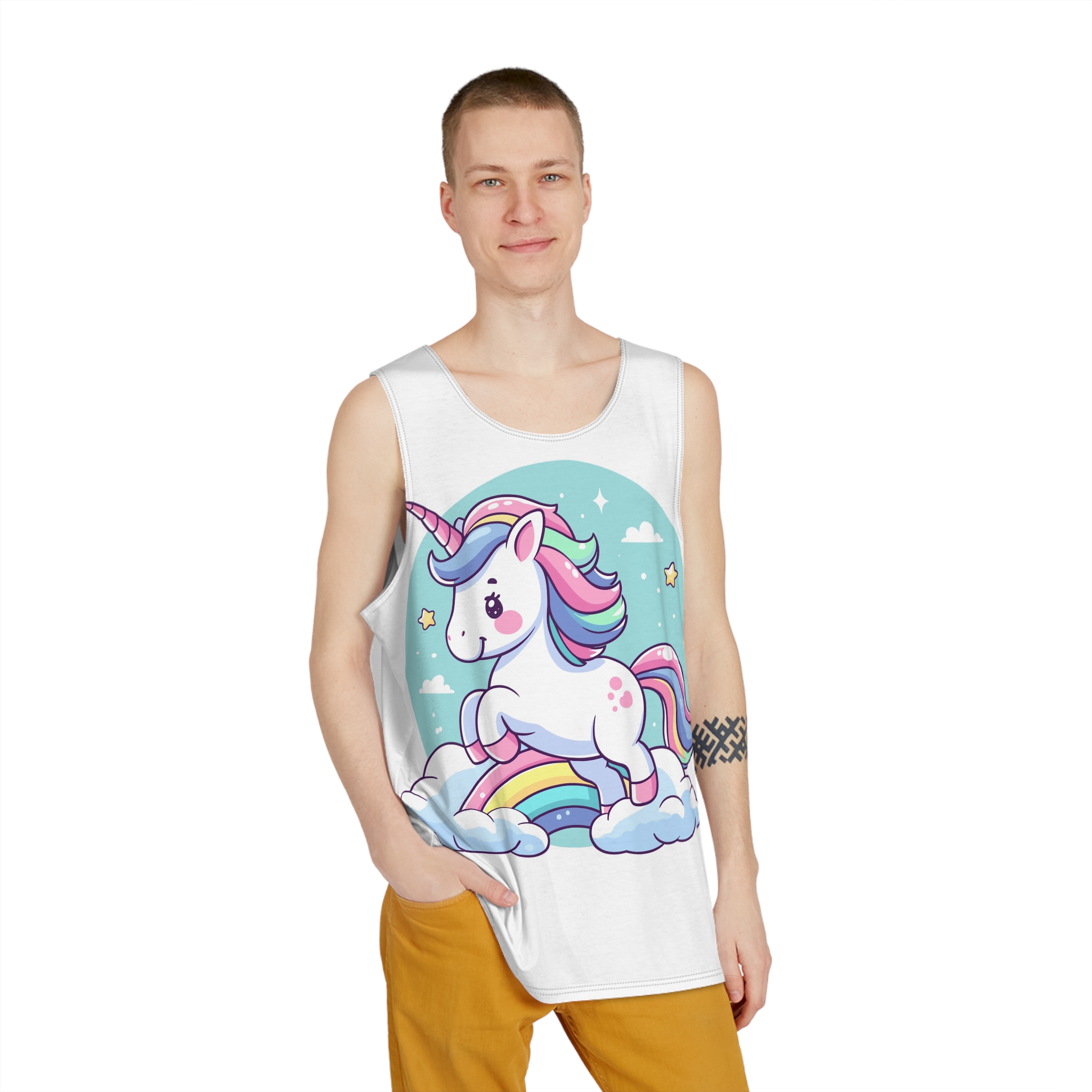 Cartoon Unicorn With Rainbow Its Tail Mens Tank Aop - Image 3