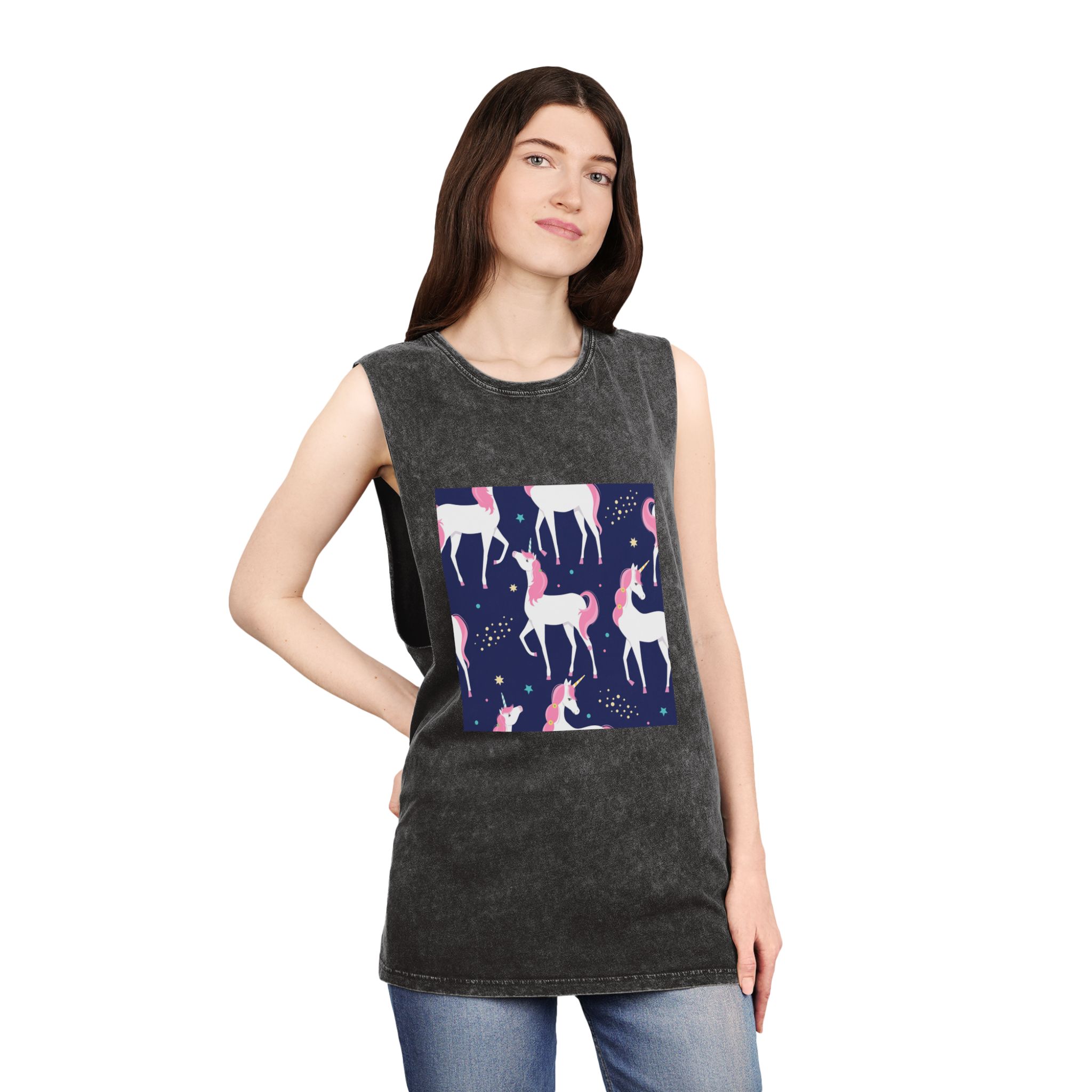 Unicorn Patterns Unisex Stonewash Tank Top - Image 4