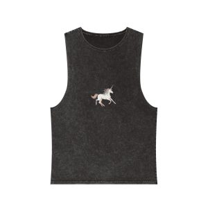 Beautiful Unicorn Running Magical Meadow Unicorn Background Images Whimsical Unicorn (53) Unisex Stonewash Tank Top