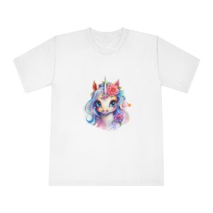 Cute Colorful Magic Unicorn With Flowers Watercolor Style (8) Unisex Classic Crewneck T Shirt