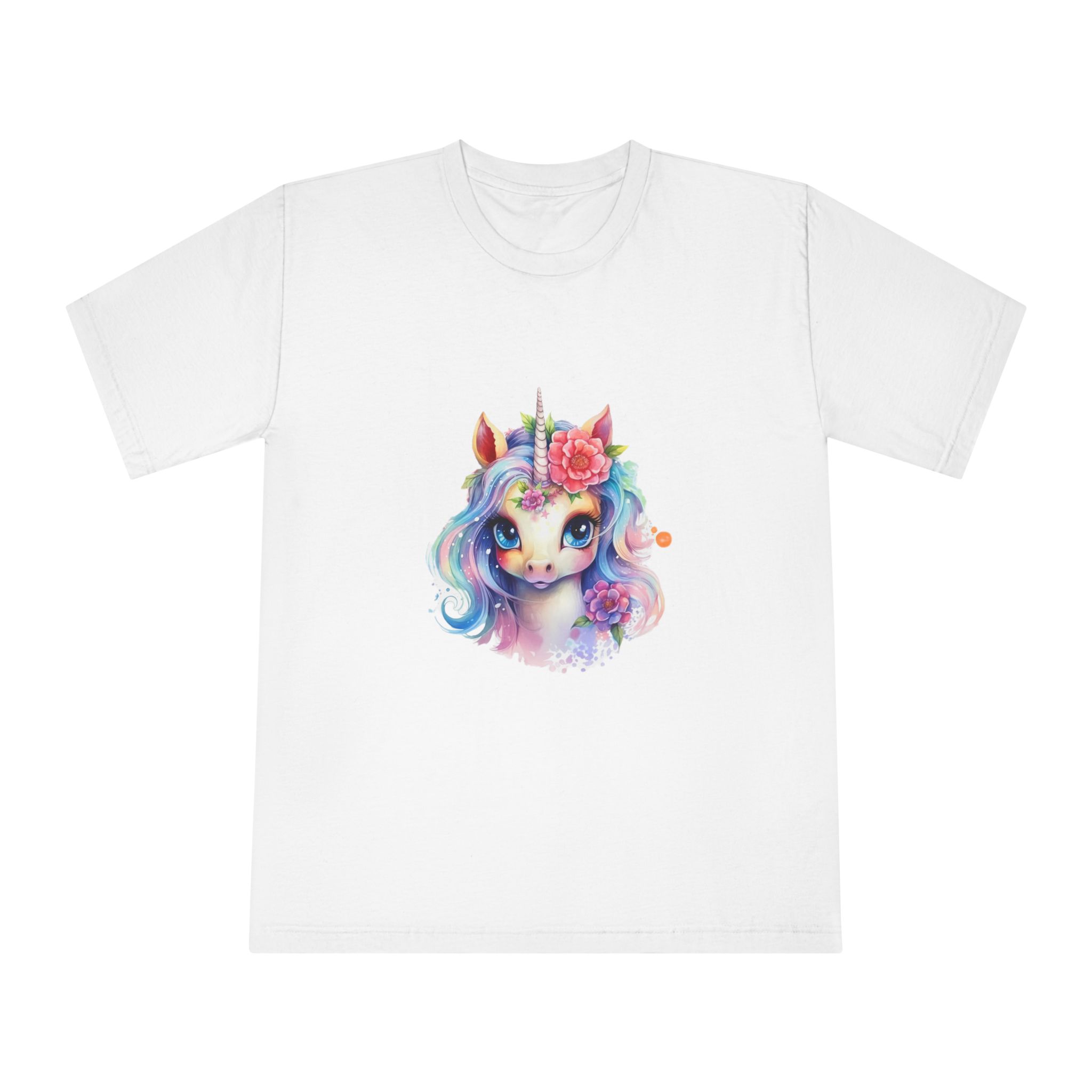 Cute Colorful Magic Unicorn With Flowers Watercolor Style (8) Unisex Classic Crewneck T Shirt