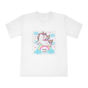 Cute Unicorn Pegasus Vector Fly On Sky With Rainbow Sweet Heart and Cloud Pony Cartoon Pastel Background Valentines Day (còpia) Unisex Classic Crewneck T Shirt