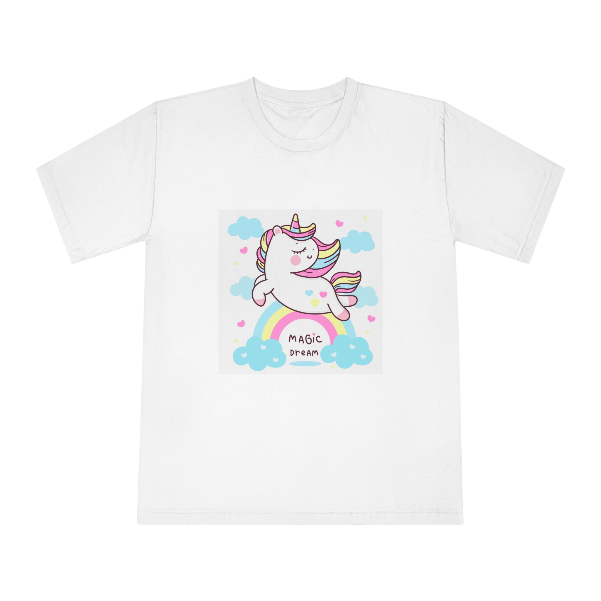 Cute Unicorn Pegasus Vector Fly On Sky With Rainbow Sweet Heart and Cloud Pony Cartoon Pastel Background Valentines Day (còpia) Unisex Classic Crewneck T Shirt