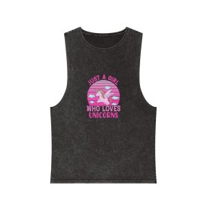 Just A Girl Who Loves Unicorns Unisex Stonewash Tank Top