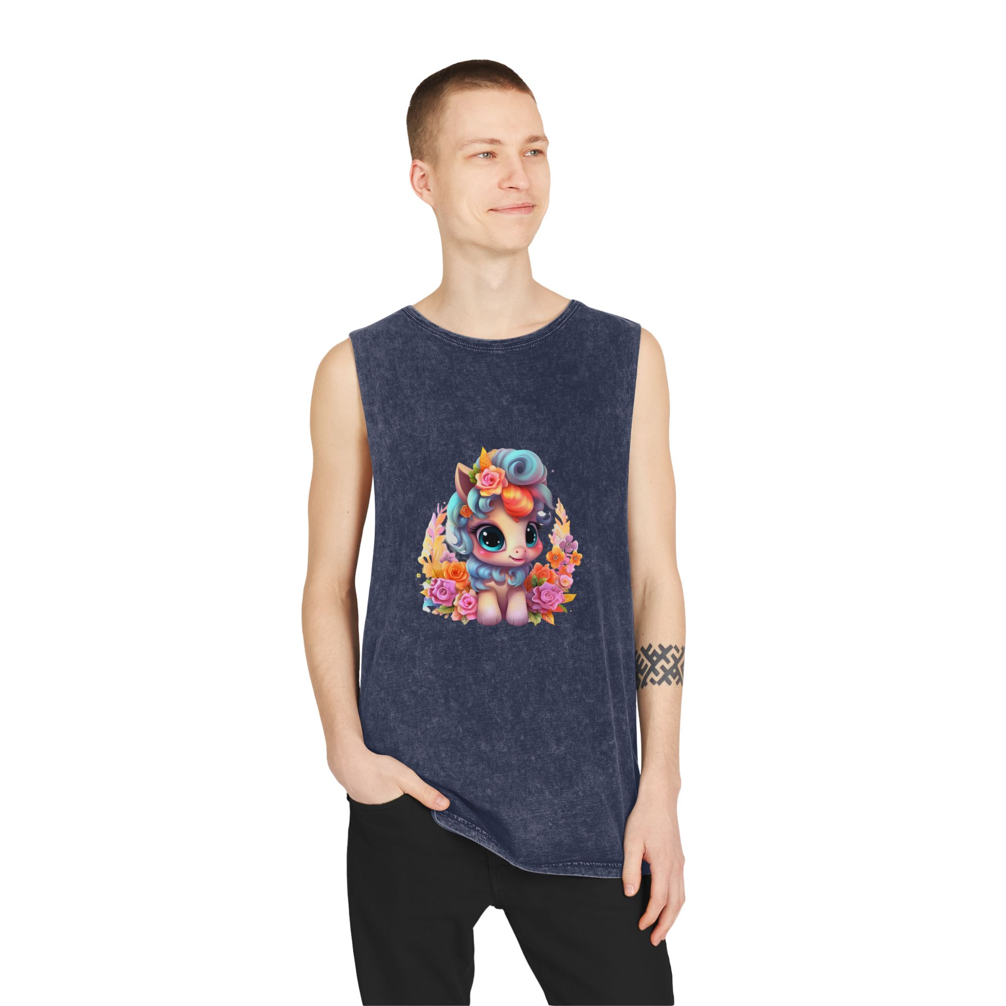 Flower Unicorn Unisex Stonewash Tank Top - Image 15