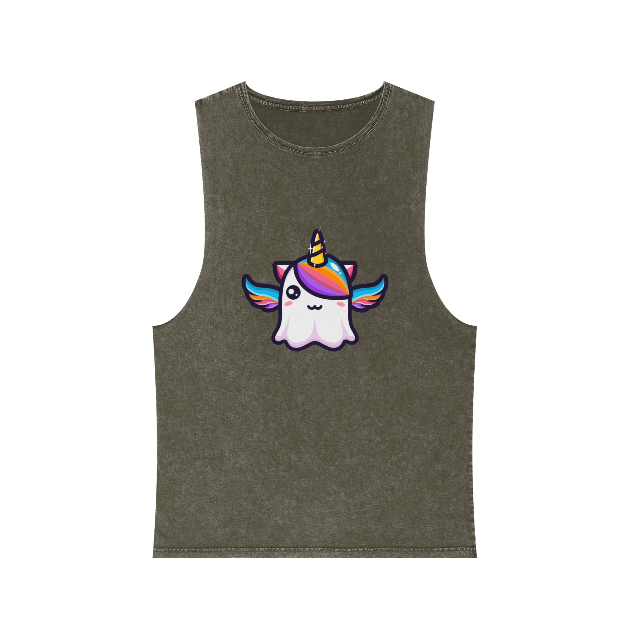 Cute Unicorn Ghost Character Design Unisex Stonewash Tank Top - Image 5