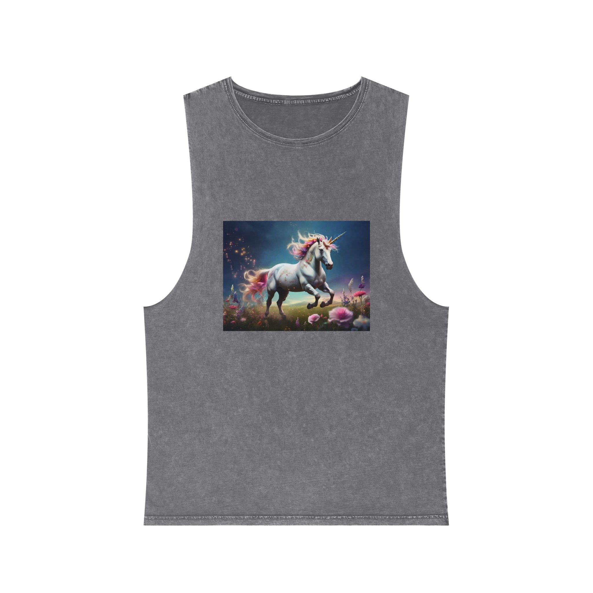 Beautiful Unicorn Running Magical Meadow Unicorn Background Images Whimsical Unicorn (18) Unisex Stonewash Tank Top - Image 9