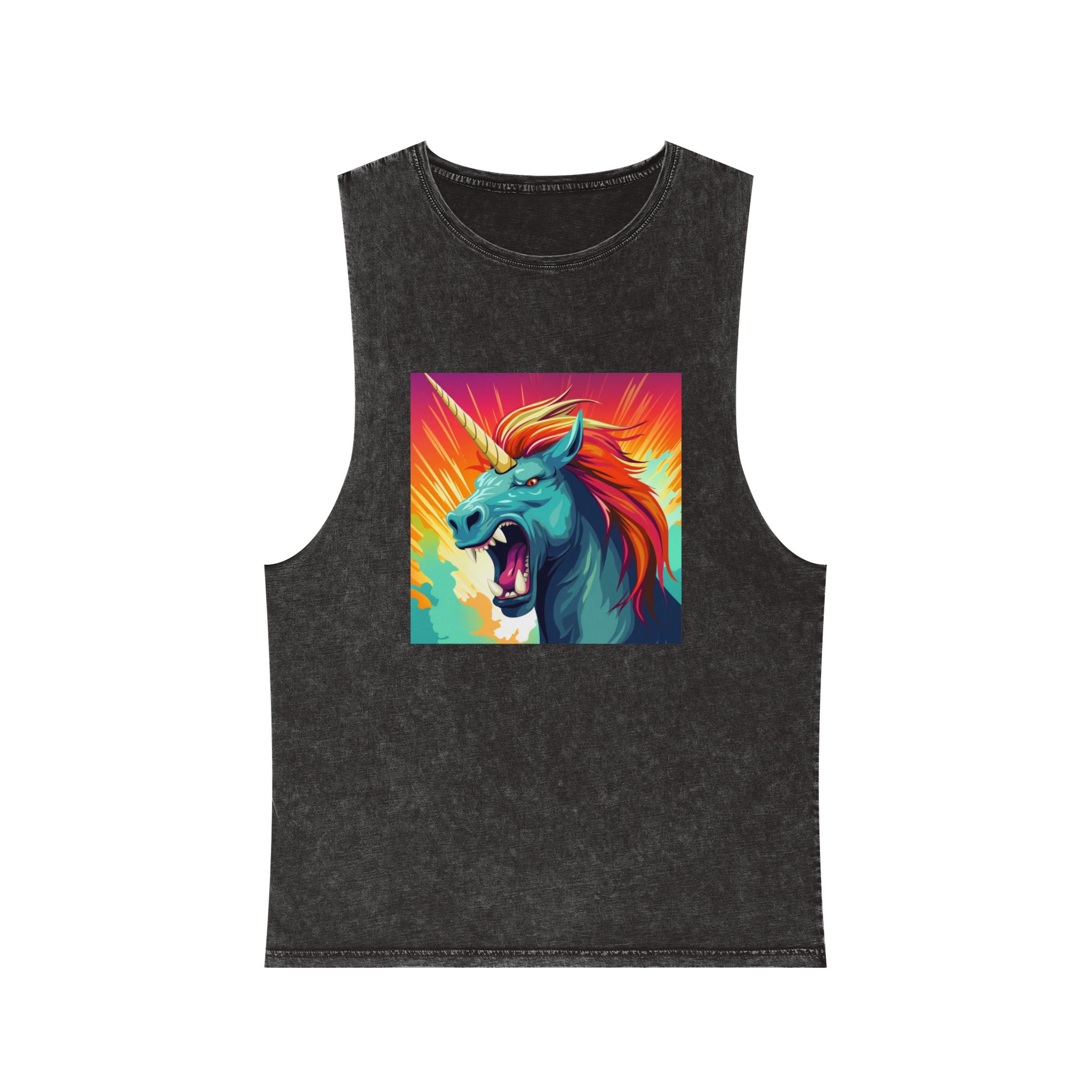 Illustration Unicorn With Colorful Mane Yellow Horn Generative Ai Unisex Stonewash Tank Top