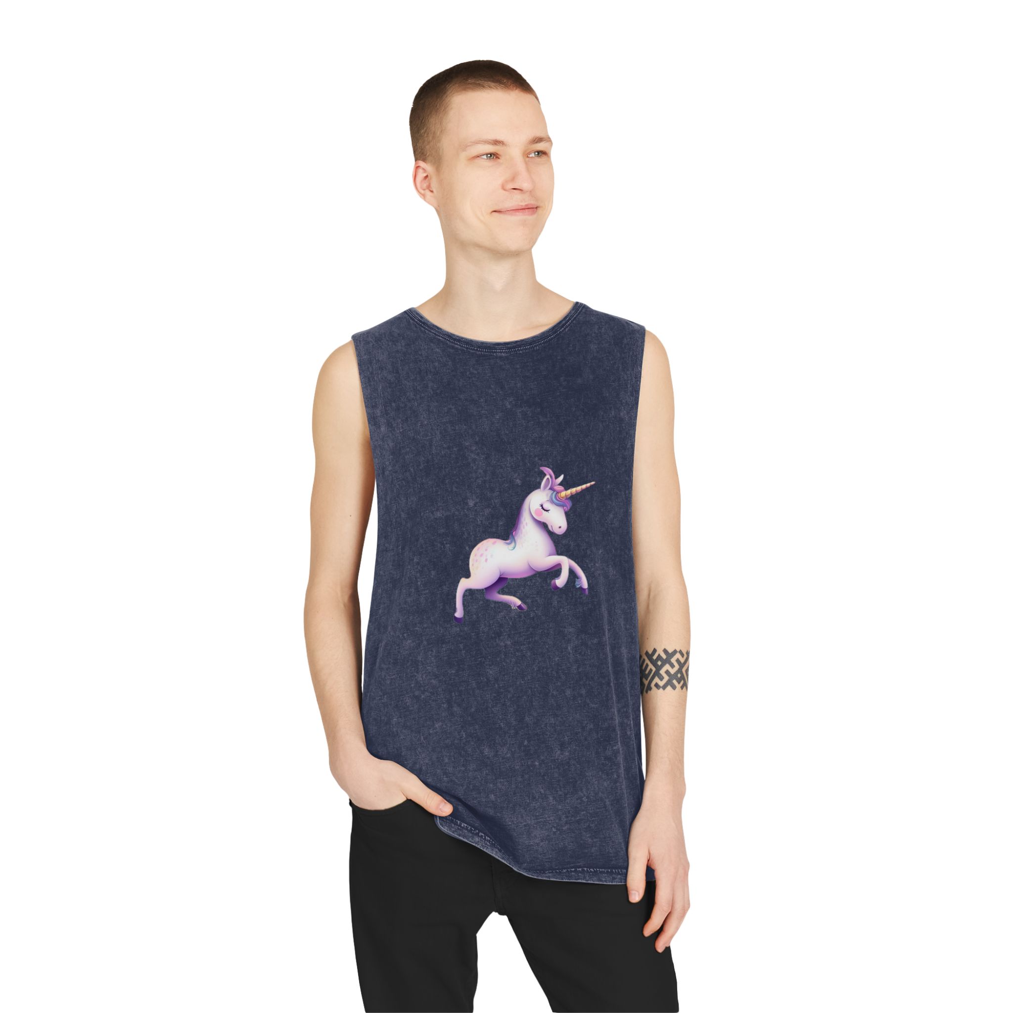 Beautiful Unicorn Running Magical Meadow Unicorn Background Images Whimsical Unicorn (47) Unisex Stonewash Tank Top - Image 15