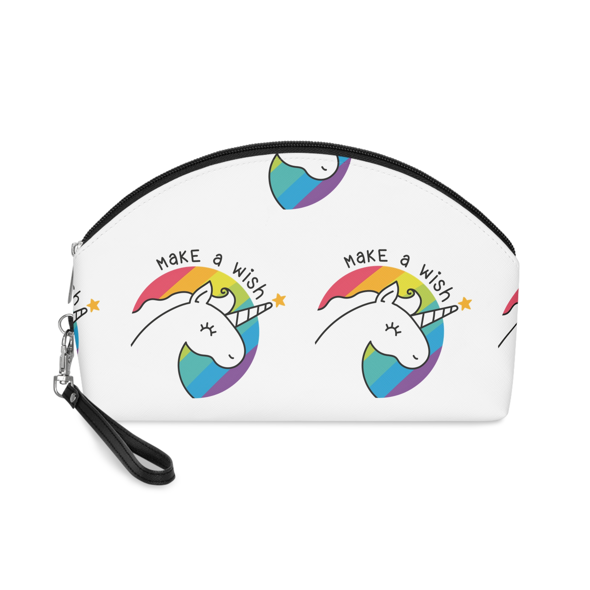 Make Wish Unicorn Rainbow Vector Illustration Makeup Bag