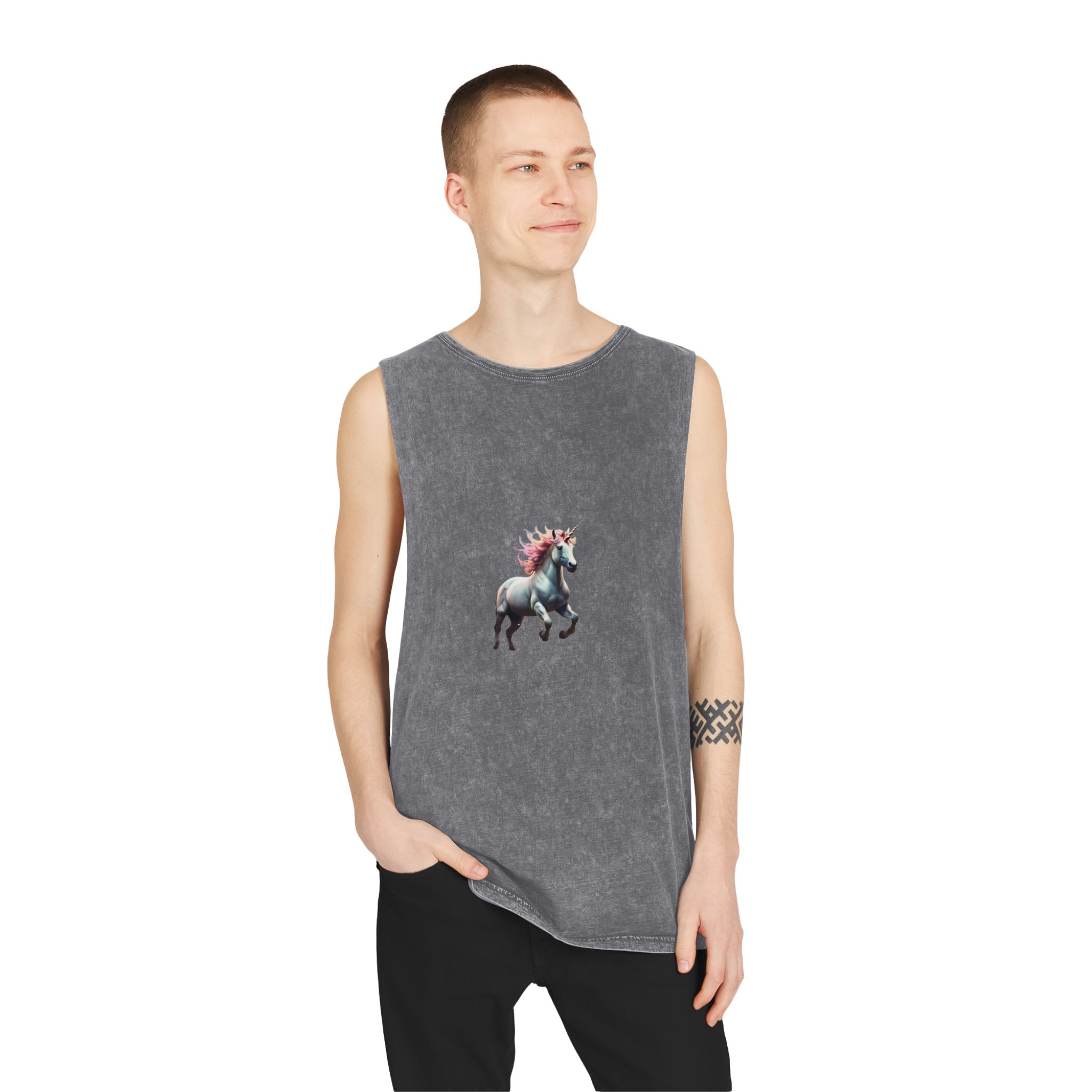 Beautiful Unicorn Running Magical Meadow Unicorn Background Images Whimsical Unicorn (22) Unisex Stonewash Tank Top - Image 11