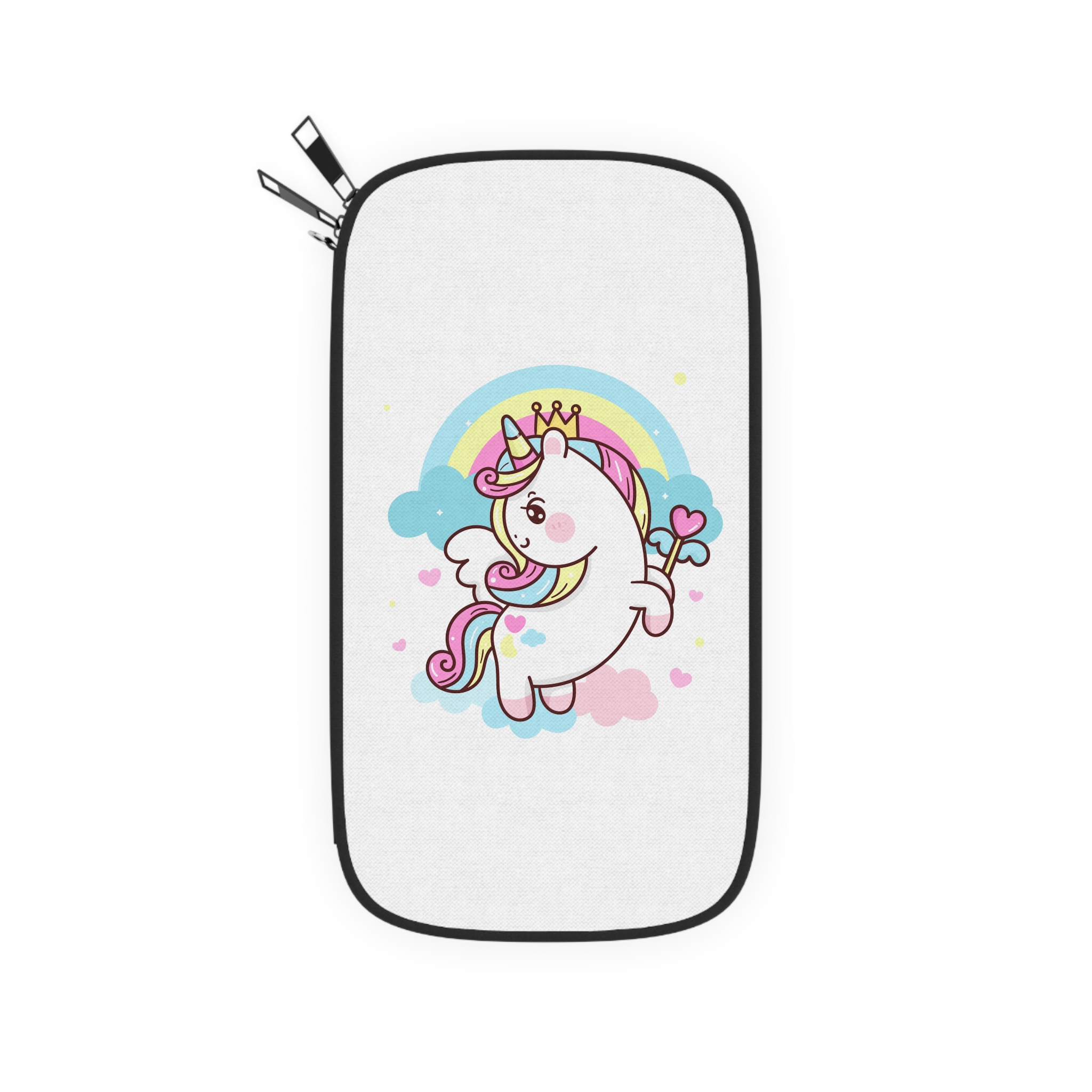 Cute Unicorn Vector Princess Pegasus Holding Heart Magic Wand On Pastel Sky With Sweet Cloud and Heart Pony Cartoon Kawaii Animals Background Passport Wallet - Image 2