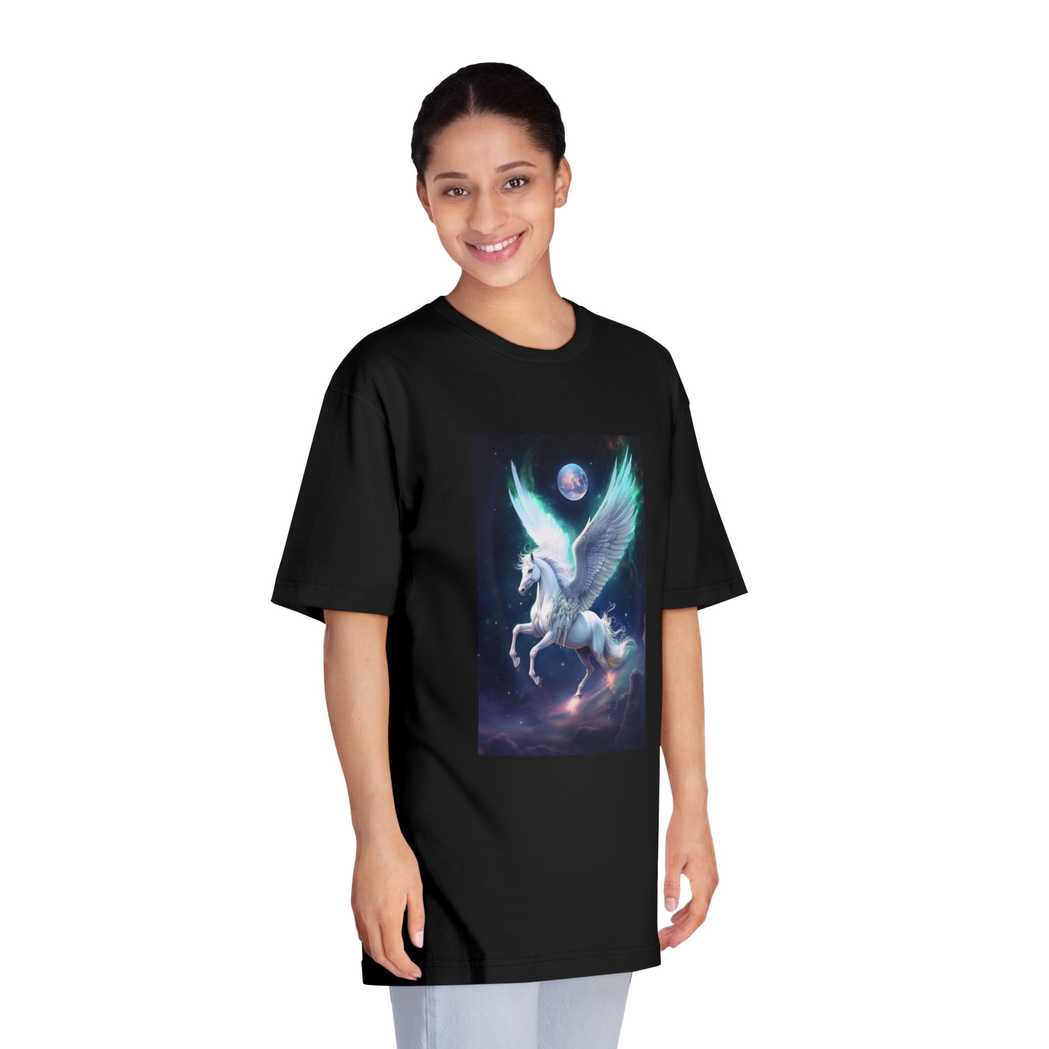 Unicorn With Wings Flying Sky With Full Moon Background Generative Ai Unisex Classic Crewneck T Shirt - Image 7
