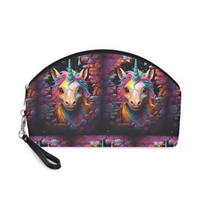 Cute Unicorn Cartoon Looking Through Wall Poster Illustration Kids Makeup Bag