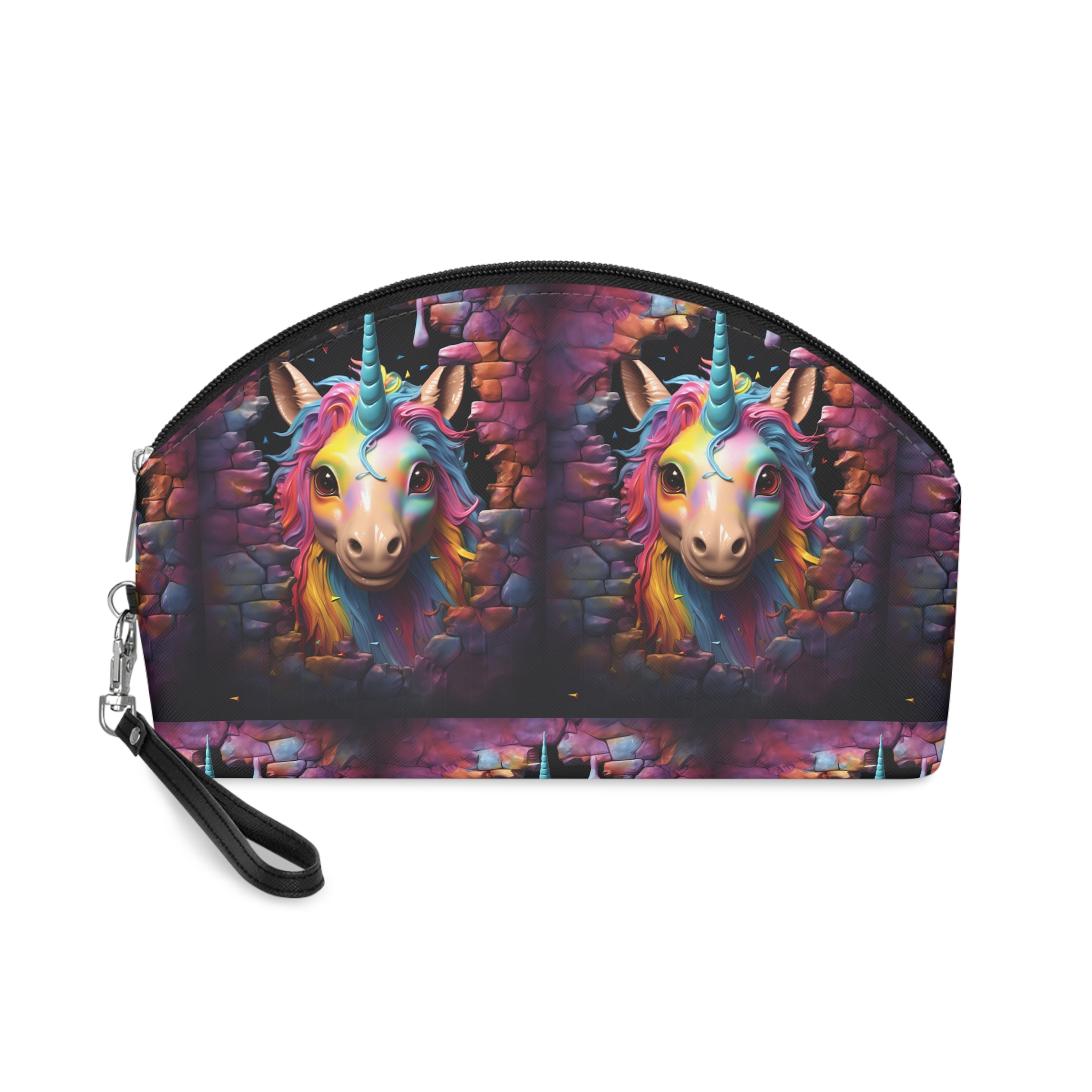Cute Unicorn Cartoon Looking Through Wall Poster Illustration Kids Makeup Bag