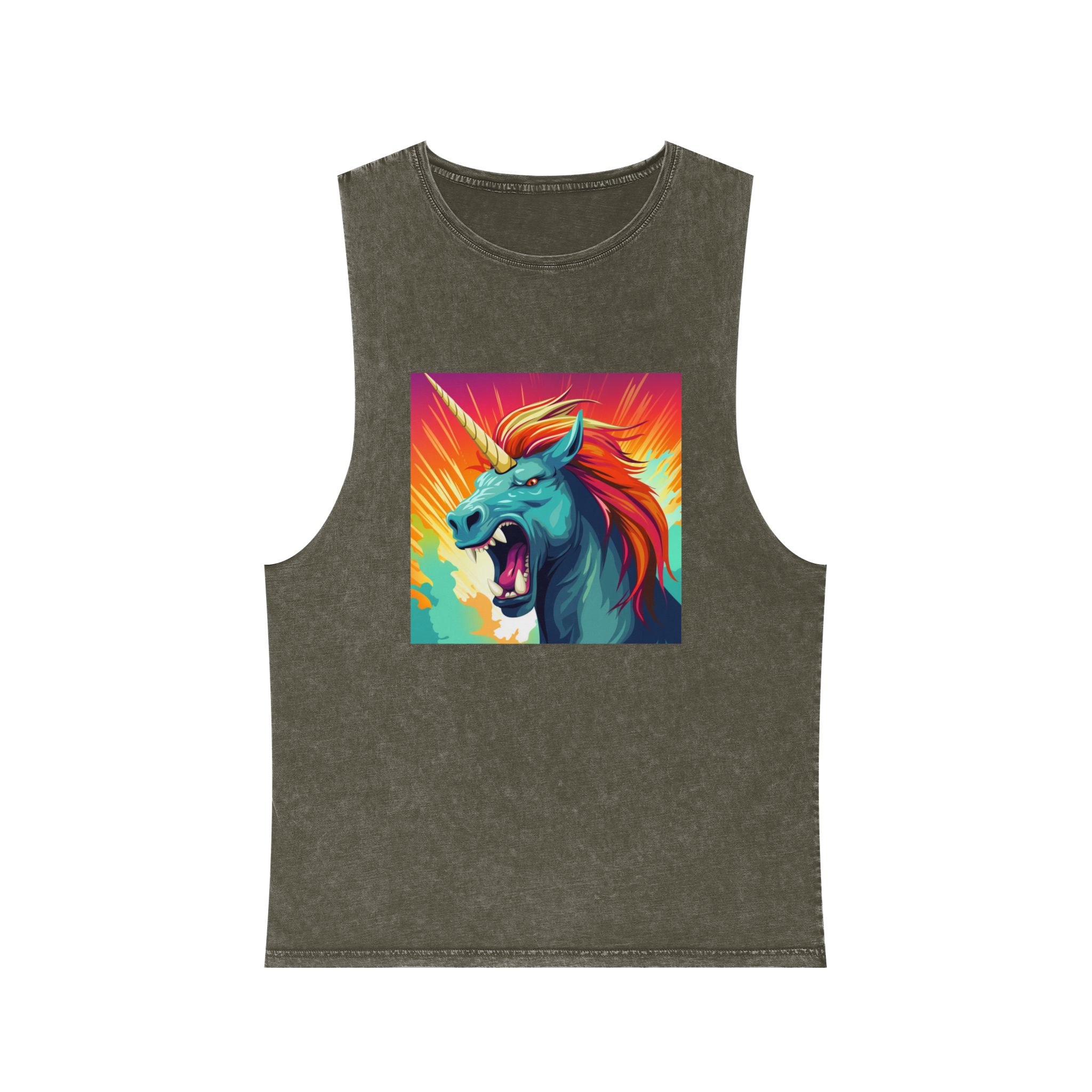 Illustration Unicorn With Colorful Mane Yellow Horn Generative Ai Unisex Stonewash Tank Top - Image 5