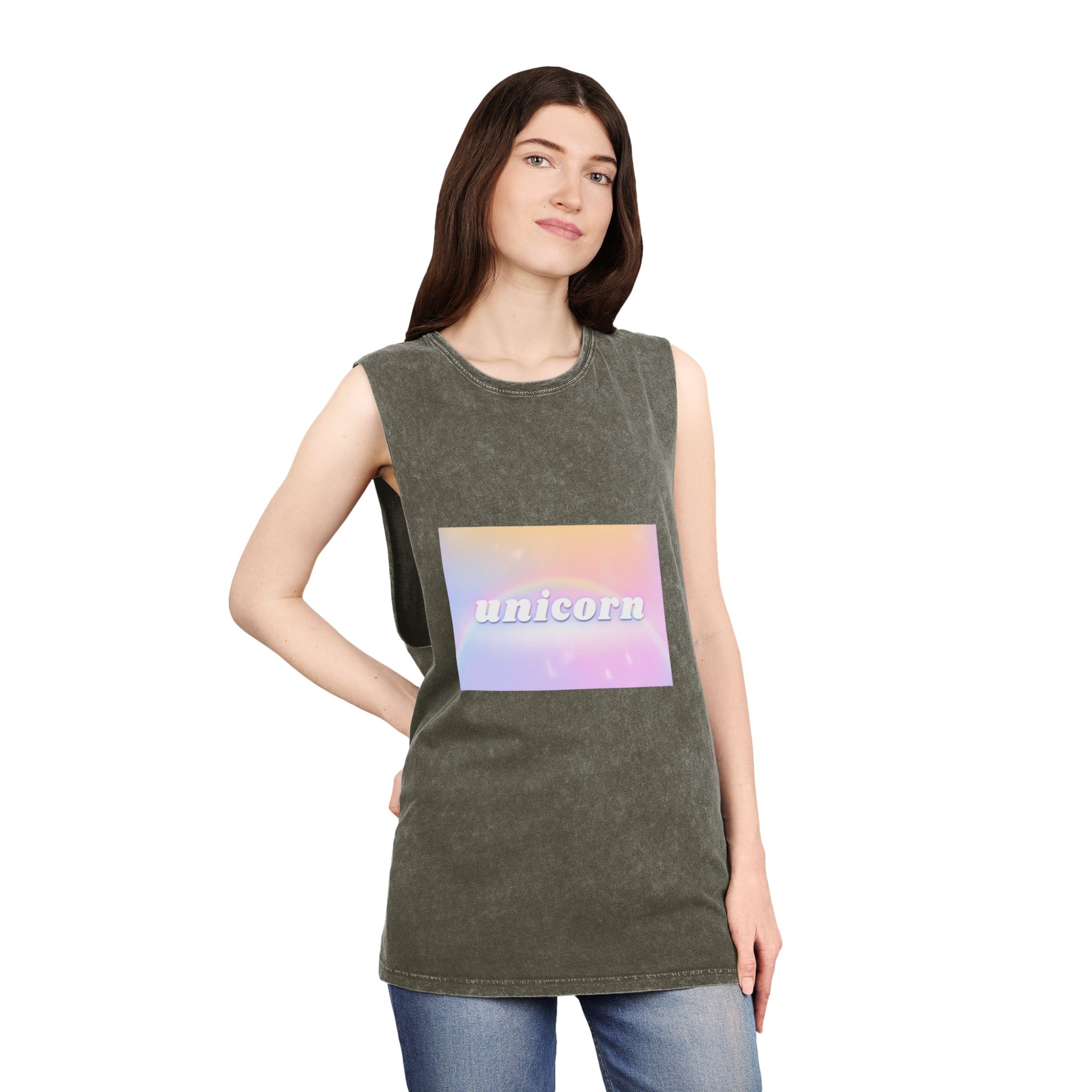 Unicorn Aesthetic Typography Colorful Glowing Rainbow Font Unisex Stonewash Tank Top - Image 8