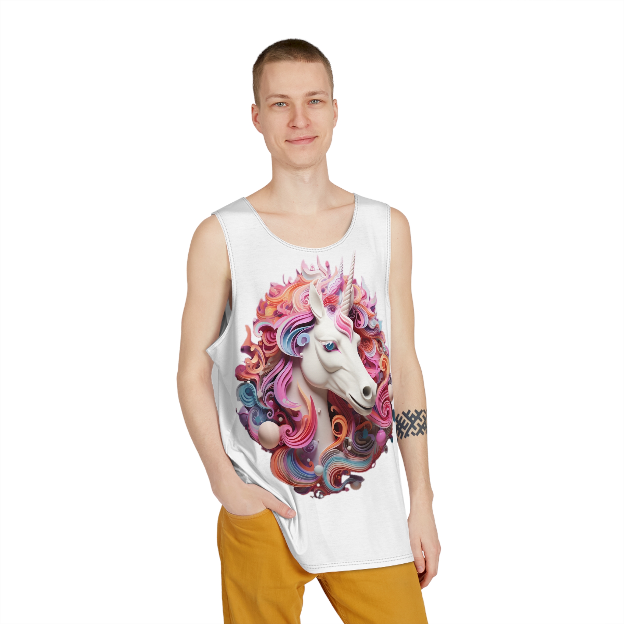 Colorful 3d Mythical Unicorn (2) Mens Tank Aop - Image 3