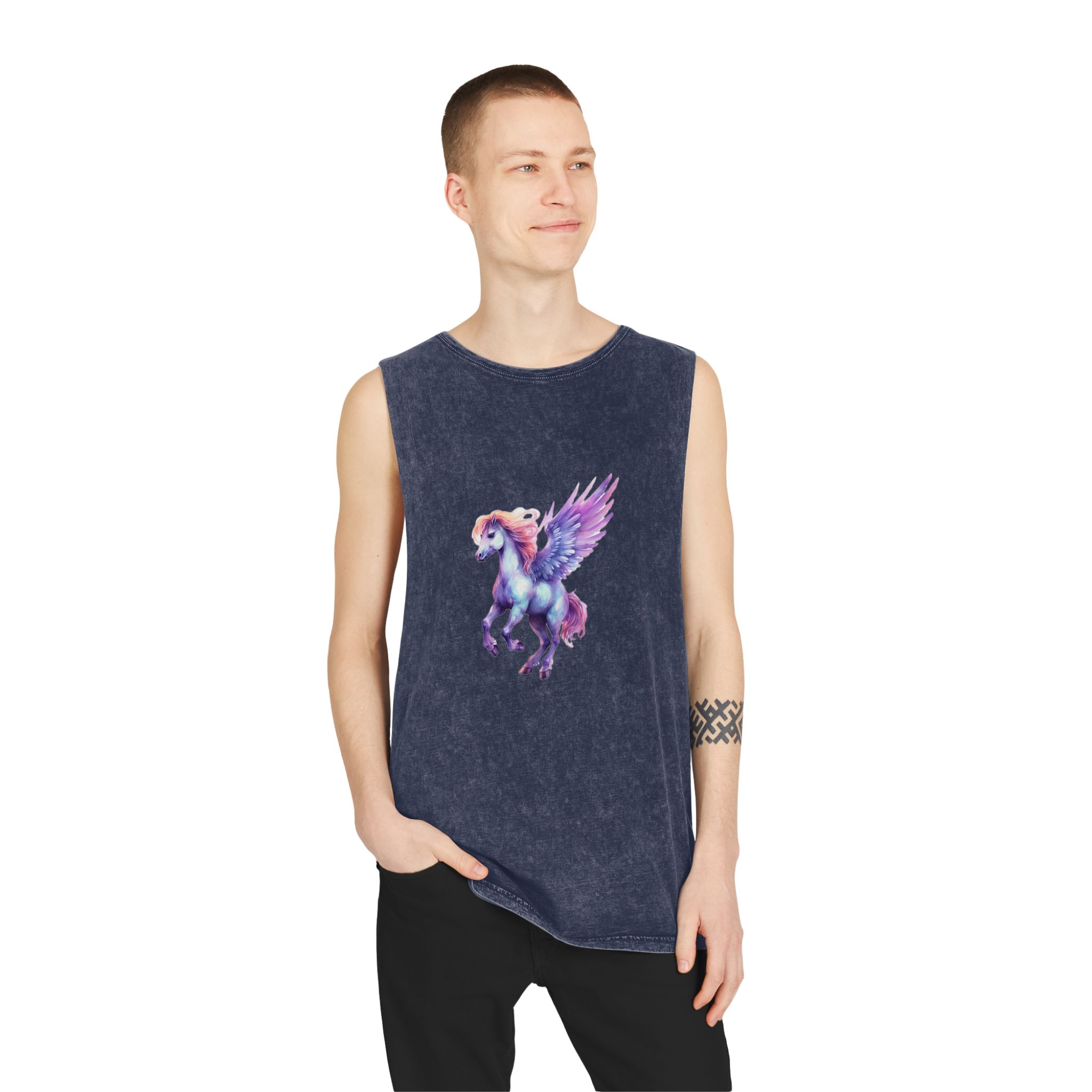 Pegasus Watercolor Clipart Cute Isolated White Background With Generative Ai Technology Unisex Stonewash Tank Top - Image 15