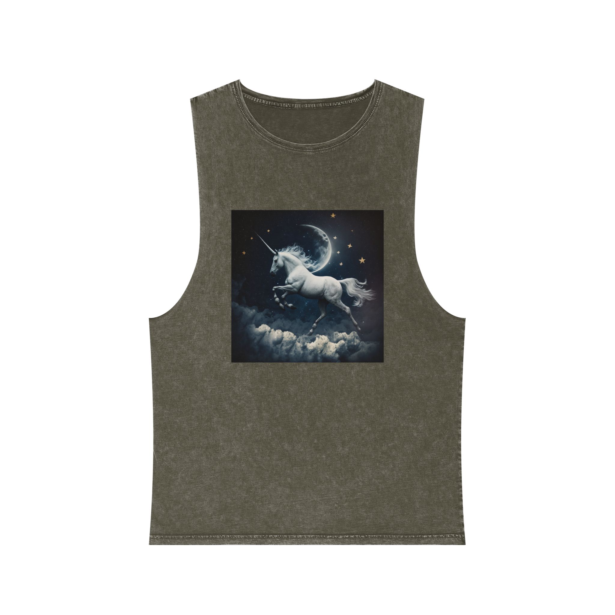 Unicorn Clouds With Full Moon Background Generative Ai Unisex Stonewash Tank Top - Image 5