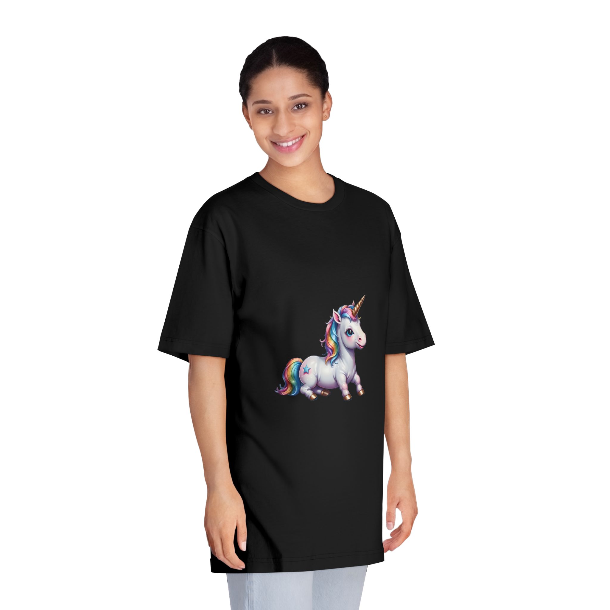 Happy Unicorn Background Sky Rainbow Unisex Classic Crewneck T Shirt - Image 7