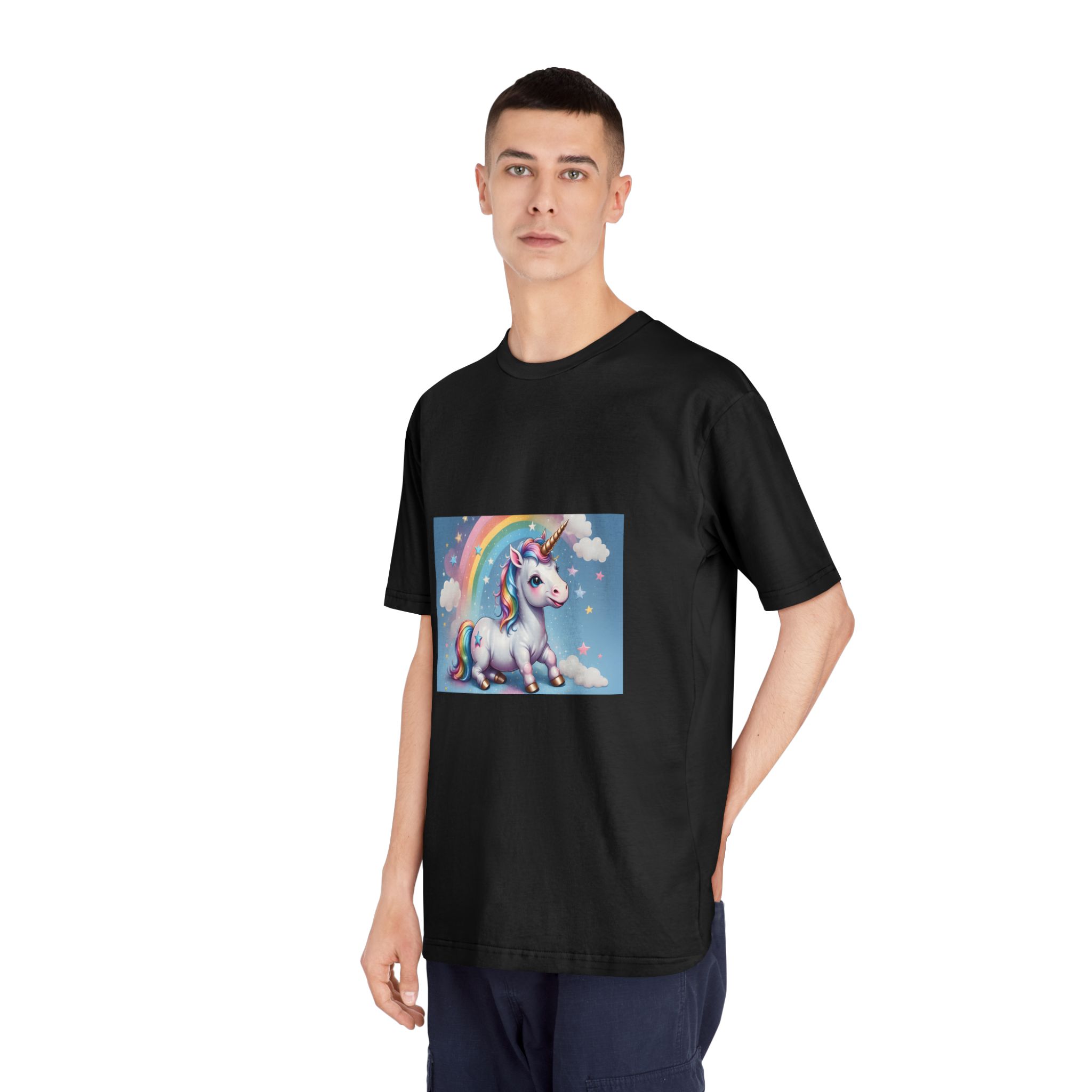 Happy Unicorn Background Sky Rainbow Unisex Classic Crewneck T Shirt - Image 8