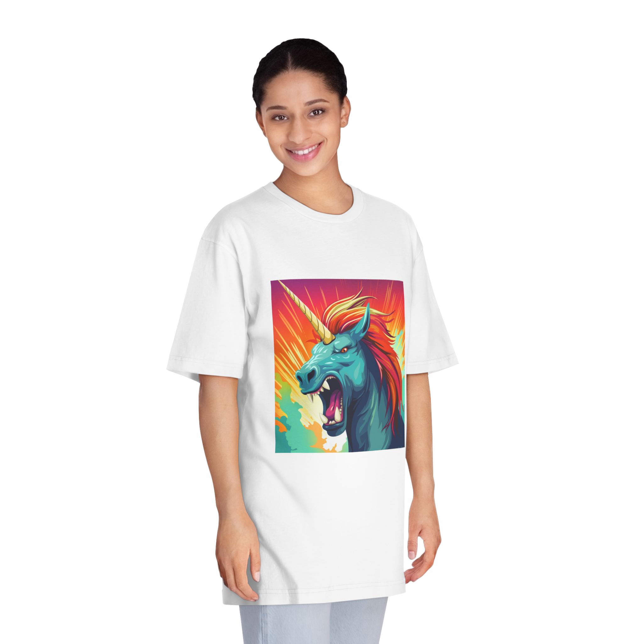 Illustration Unicorn With Colorful Mane Yellow Horn Generative Ai Unisex Classic Crewneck T Shirt - Image 3