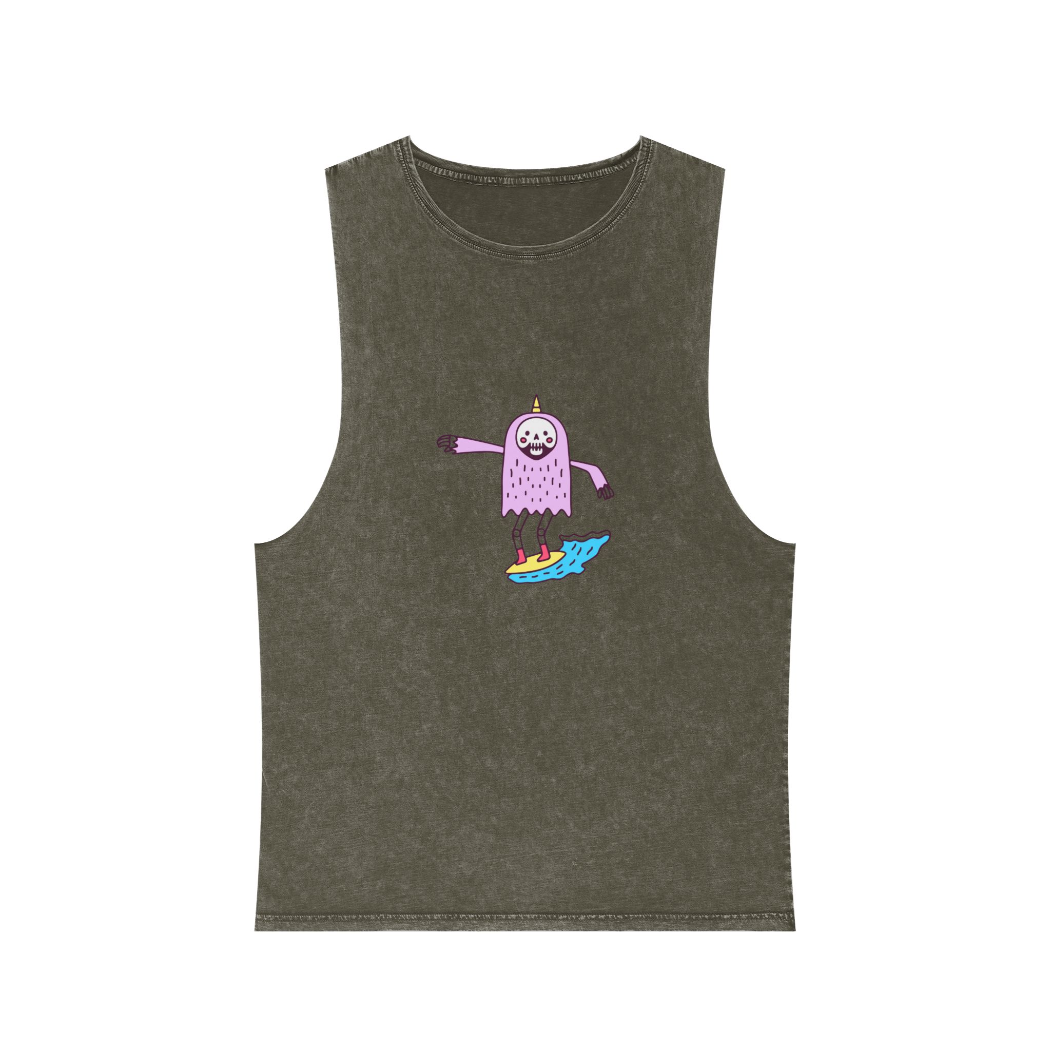 Cute Unicorn Grim Reaper Surfing Illustration T Shirt Sticker Apparel Merchandise Unisex Stonewash Tank Top - Image 5