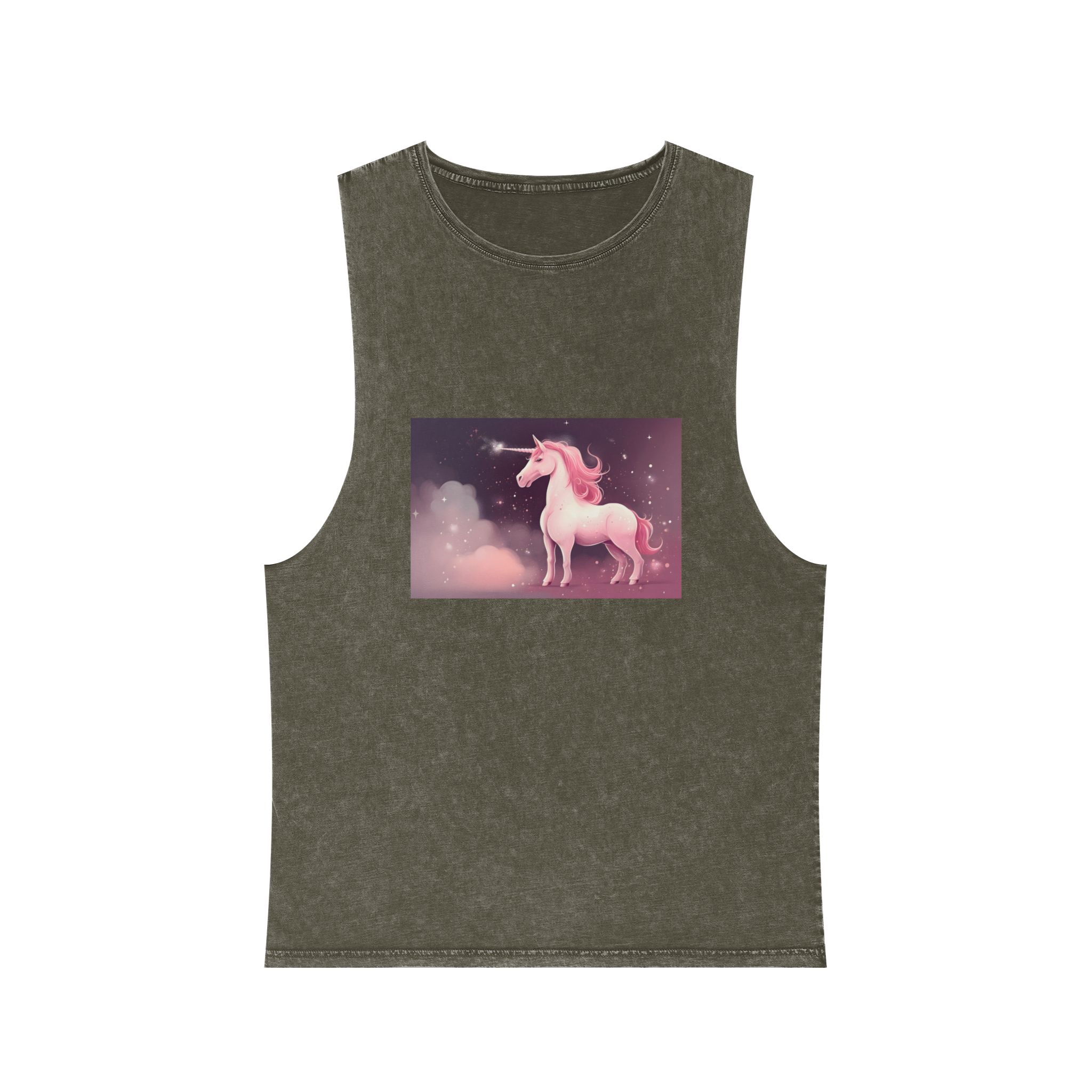 Pink Unicorn Fantastic Illustration Unisex Stonewash Tank Top - Image 5