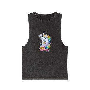 Rainbow Unicorn Cartoon Vector Character Trendy Style Vector Illustration Unisex Stonewash Tank Top