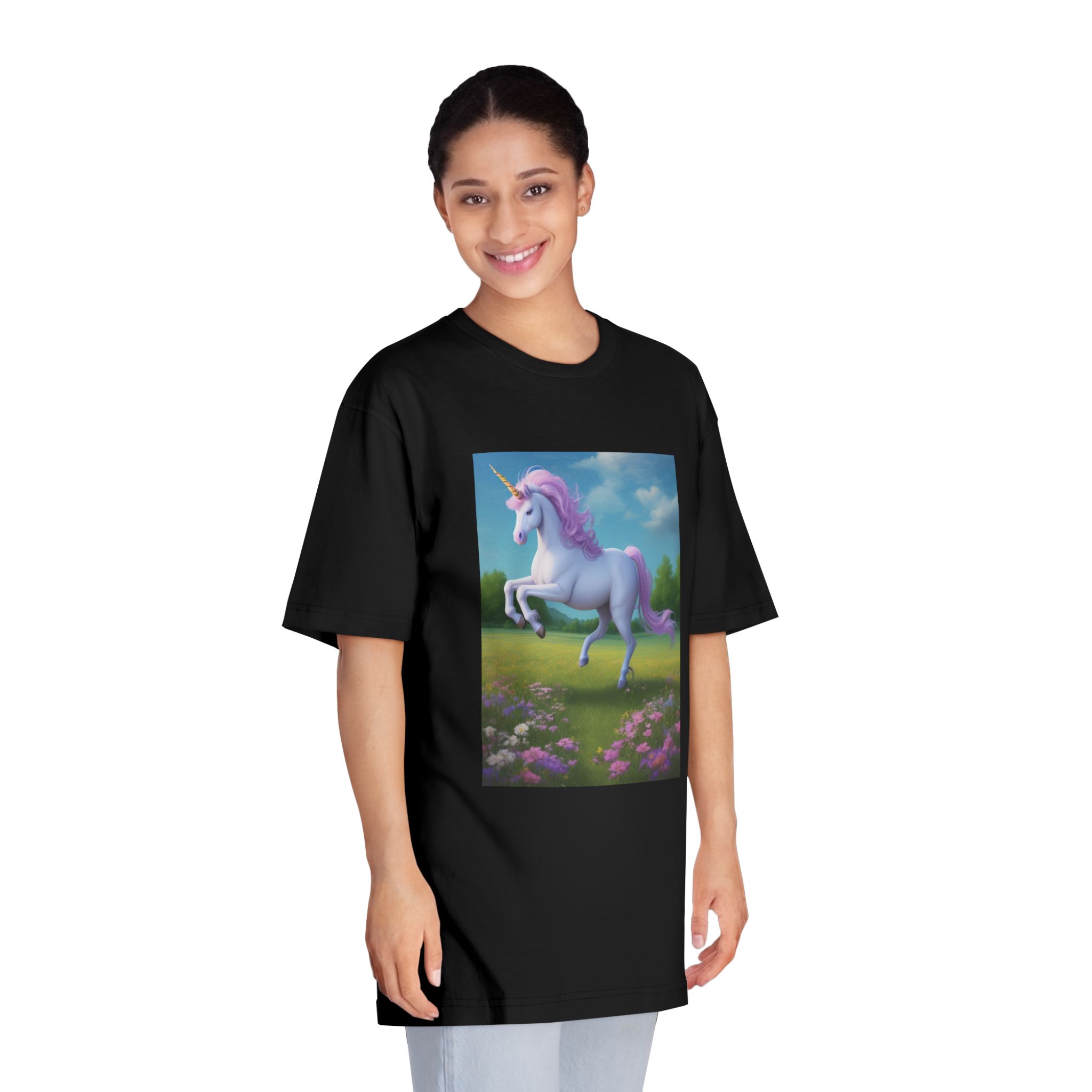 Beautiful Unicorn Running Magical Meadow Unicorn Background Images Whimsical Unicorn (3) Unisex Classic Crewneck T Shirt - Image 7