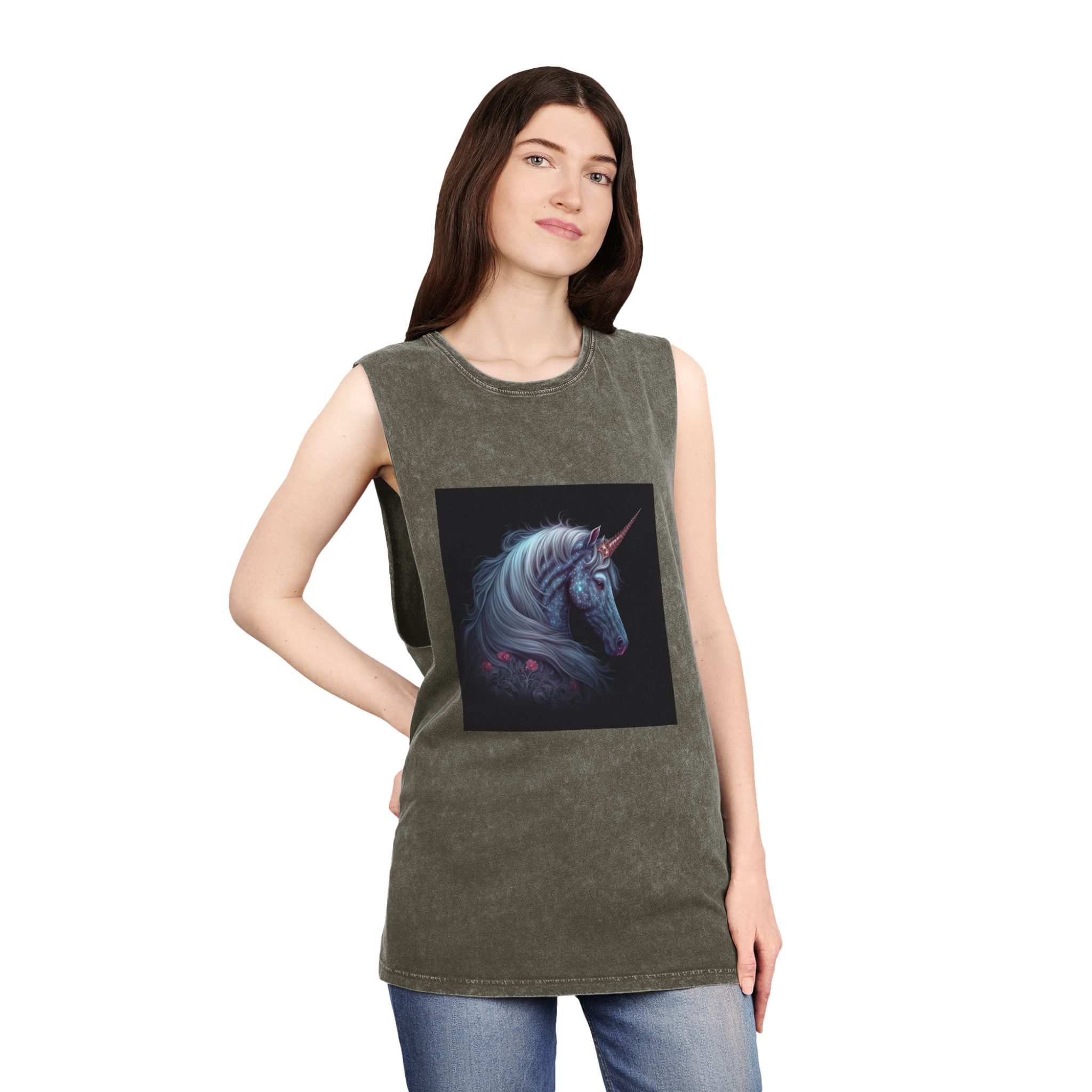 Adorable Colorful Unicorn Unisex Stonewash Tank Top - Image 8