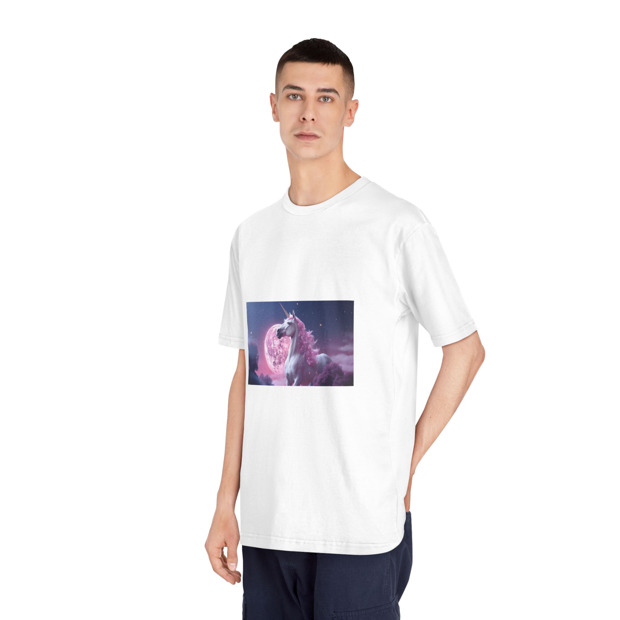 Pink Background With Unicorn Illustration Ai Generativexa Unisex Classic Crewneck T Shirt - Image 4