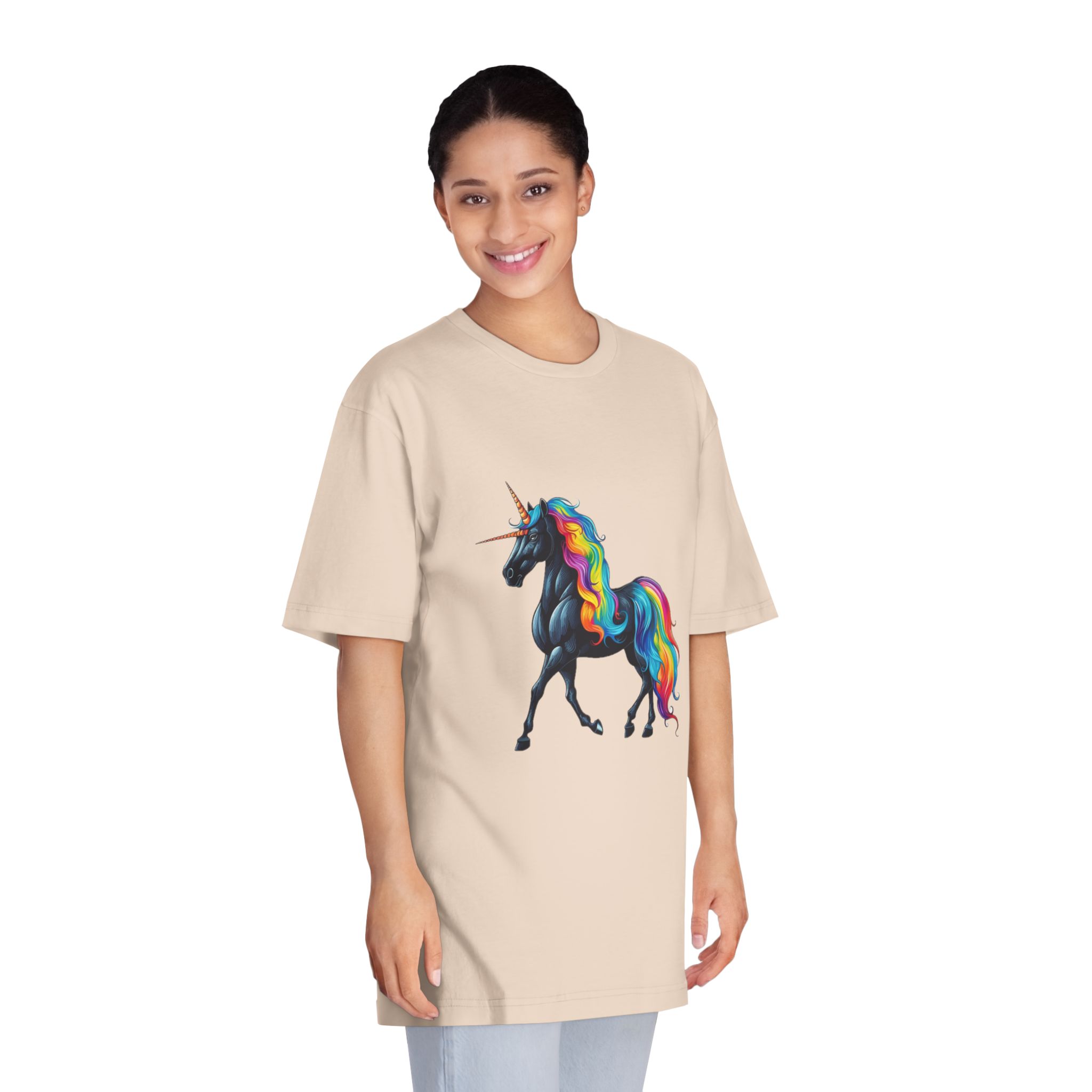 Black Unicorn With Rainbow Mane Horn Generative Ai Unisex Classic Crewneck T Shirt - Image 11